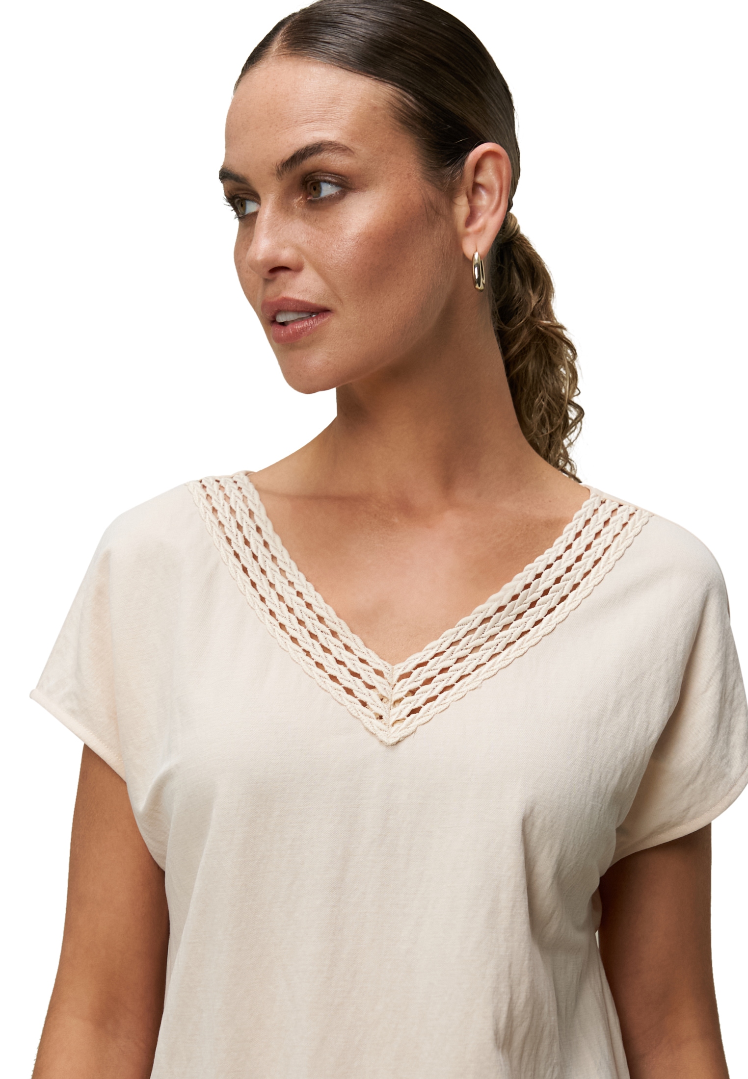 Zero T-Shirt »zero Shirt mit Ajourbordüre«, (1 tlg.), Lochmuster
