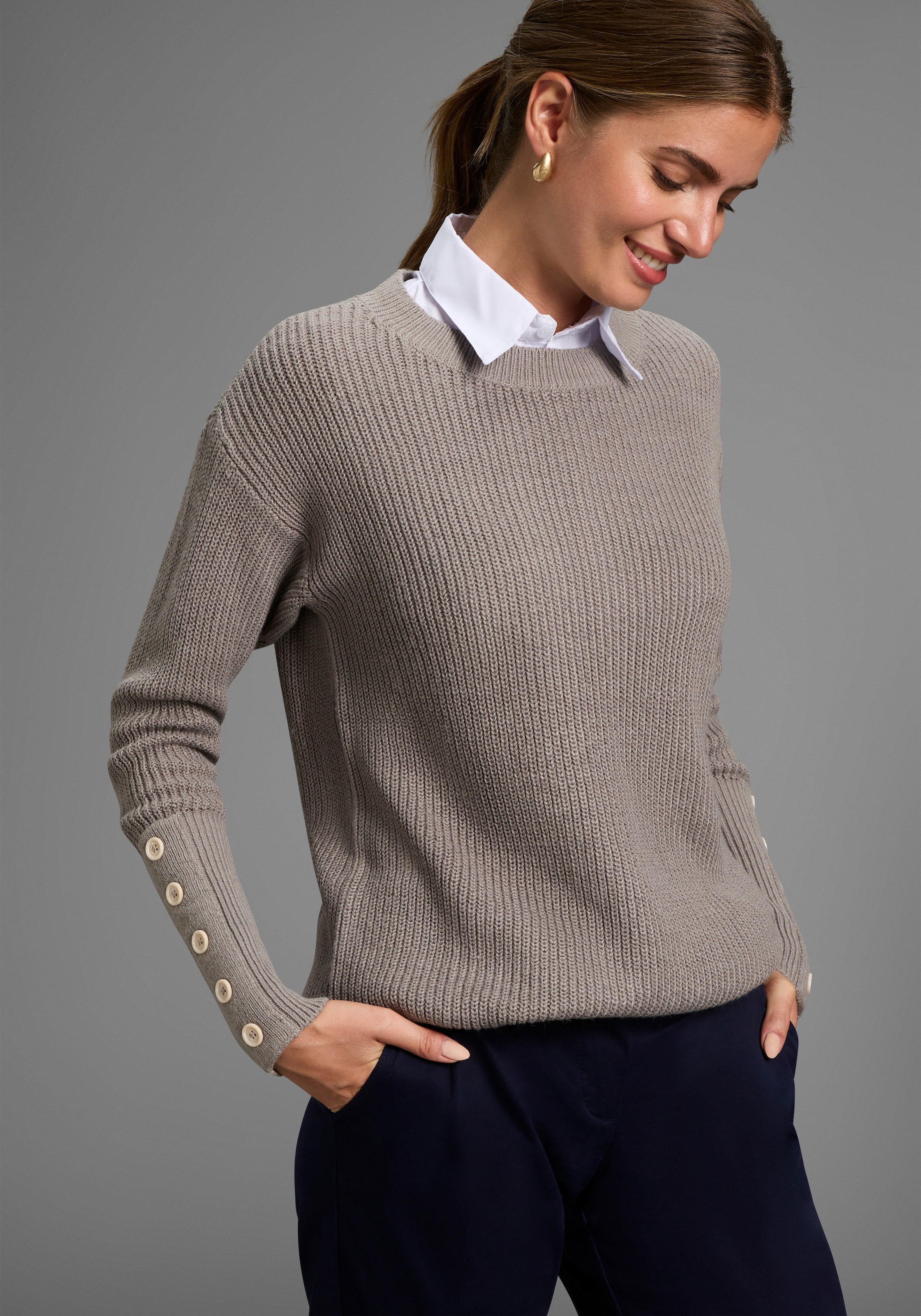 Laura Scott Strickpullover Übergangspullover aus Grobstrick, mit Zierknöpfe günstig online kaufen