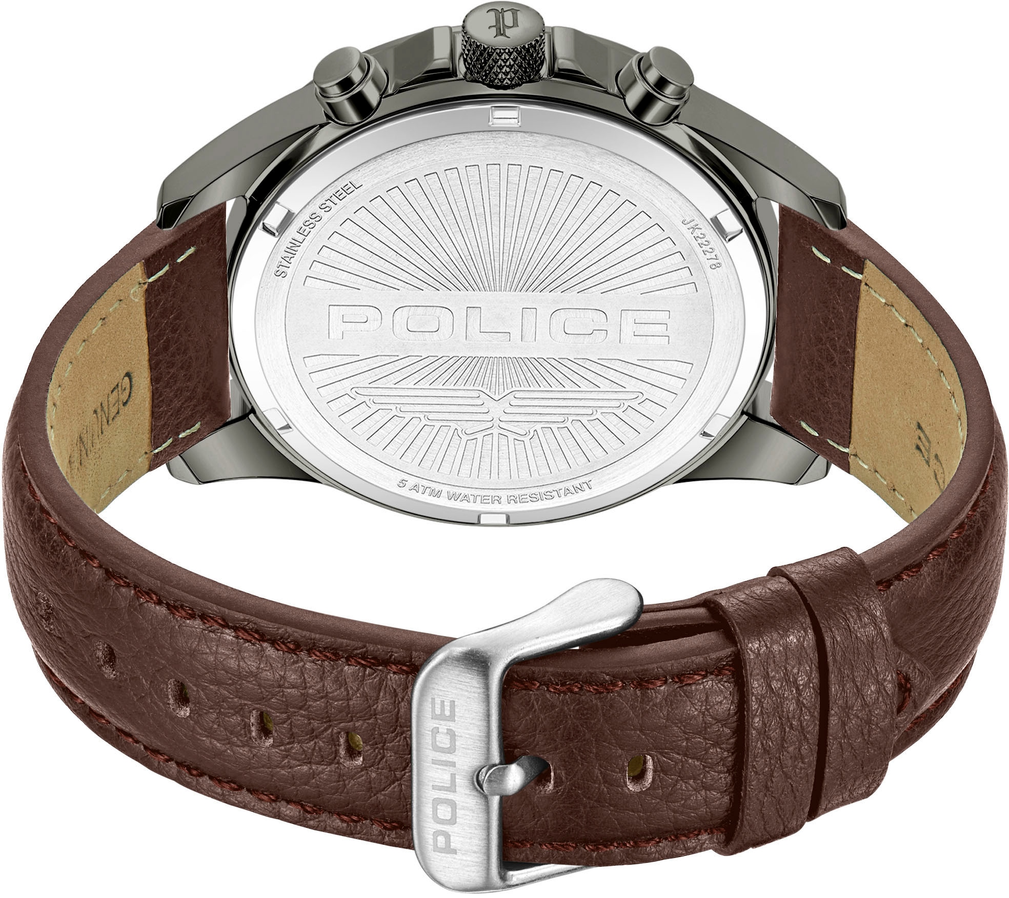 Police Multifunktionsuhr »MALAWI«, Quarzuhr, Armbanduhr, Herrenuhr, Lederarmband, analog, Wochentag