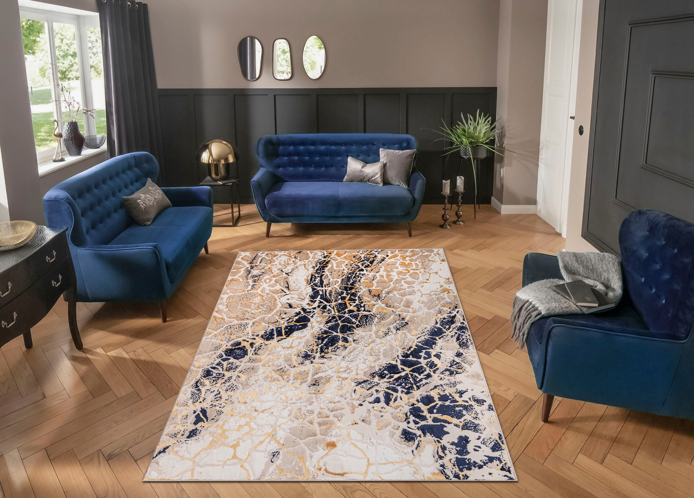 Teppich rechteckig, Leonique BAUR mit Akzenten modernes »Sander«, in Design, Marmor-Optik, | goldfarbenen Teppiche
