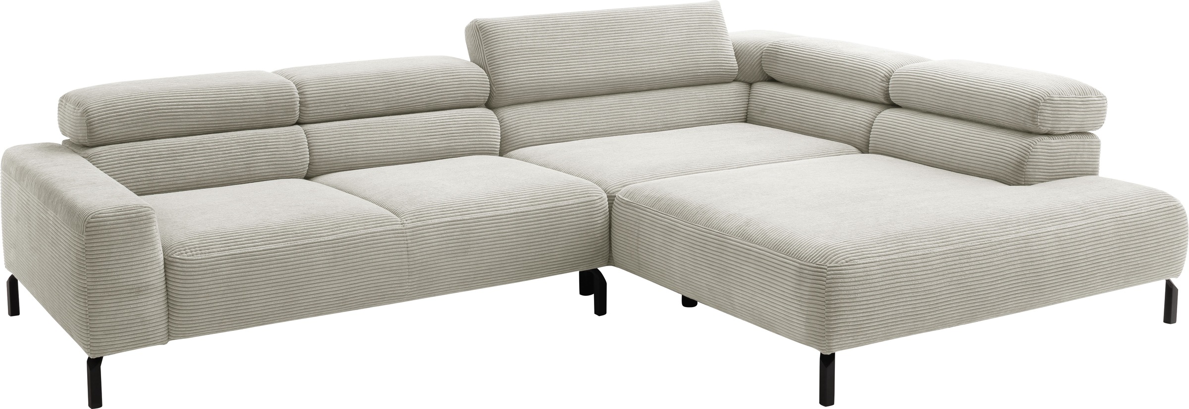 Places of Style Ecksofa »Antonelli, L-Form, inkl. Kopfteilverstellung, Breite 312 cm«, mit elektrischer Sitztiefenverstellung, in Cord, hellgrau