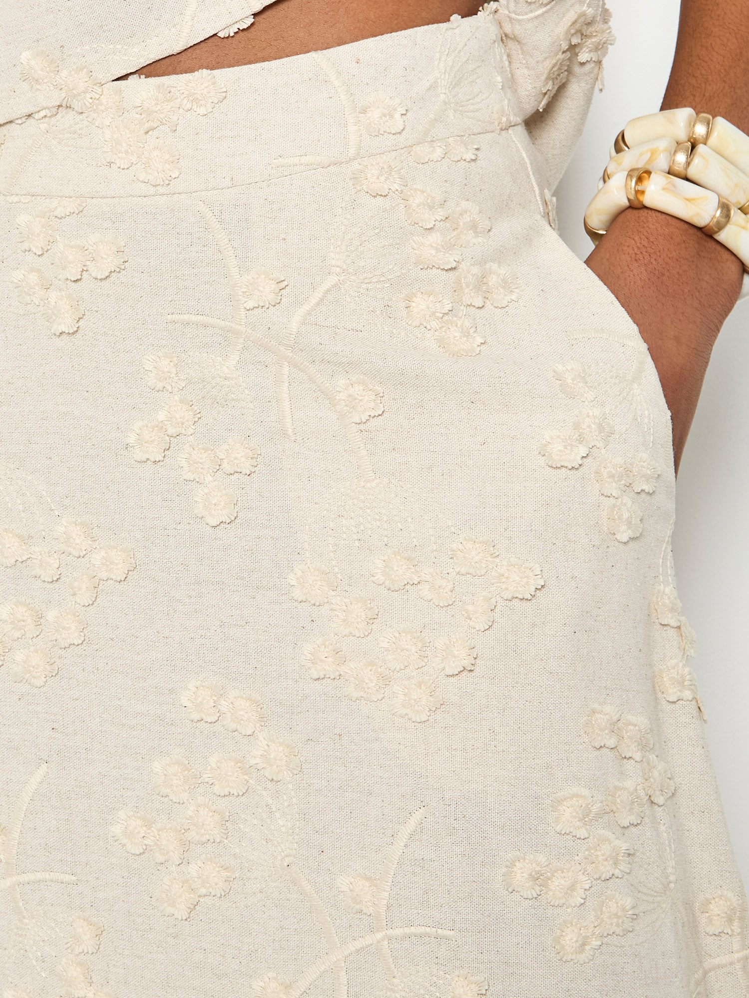 Apricot Midirock »Bestickter Midirock aus Leinenmischung« mit Blumenmuster