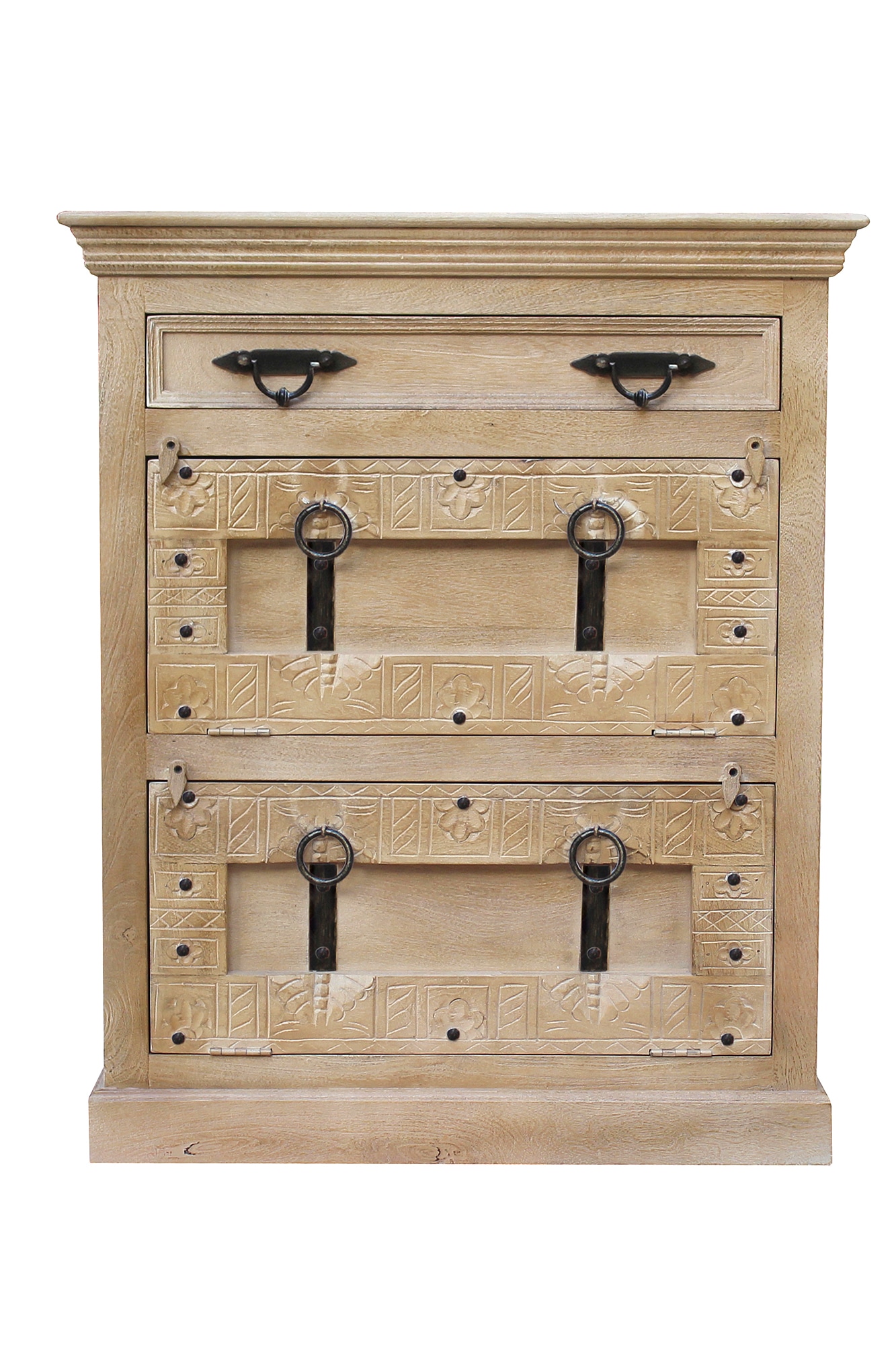 SIT Garderoben-Set, (Set, 5 St., Dielen-Set), Front mit aufwändigen Schnitzereien, Ringgriffe & Beschläge aus Metall