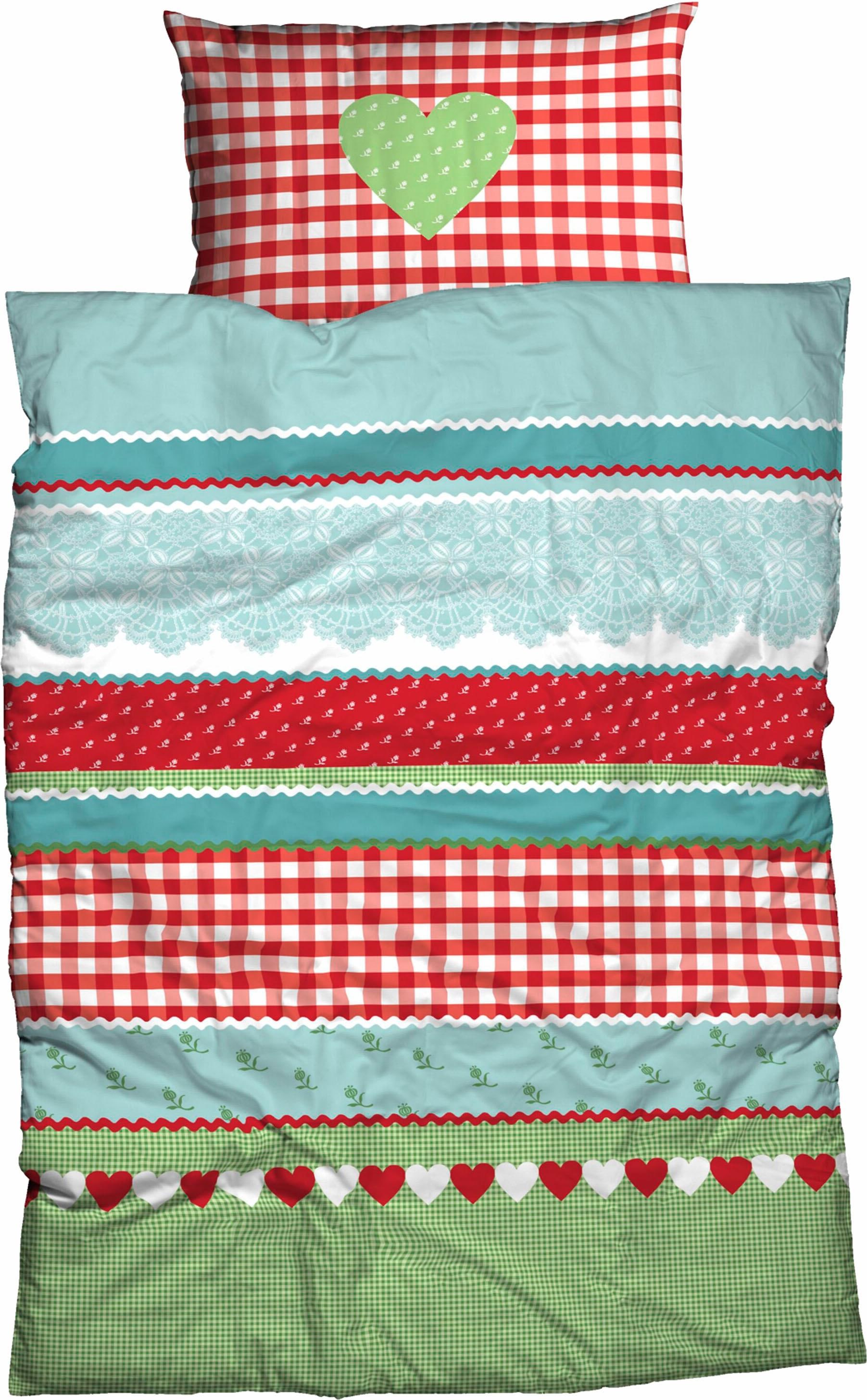 CASATEX Bettwäsche "Herz-Karo" 3 Stk. niedlichem Herz-Karo Design günstig online kaufen