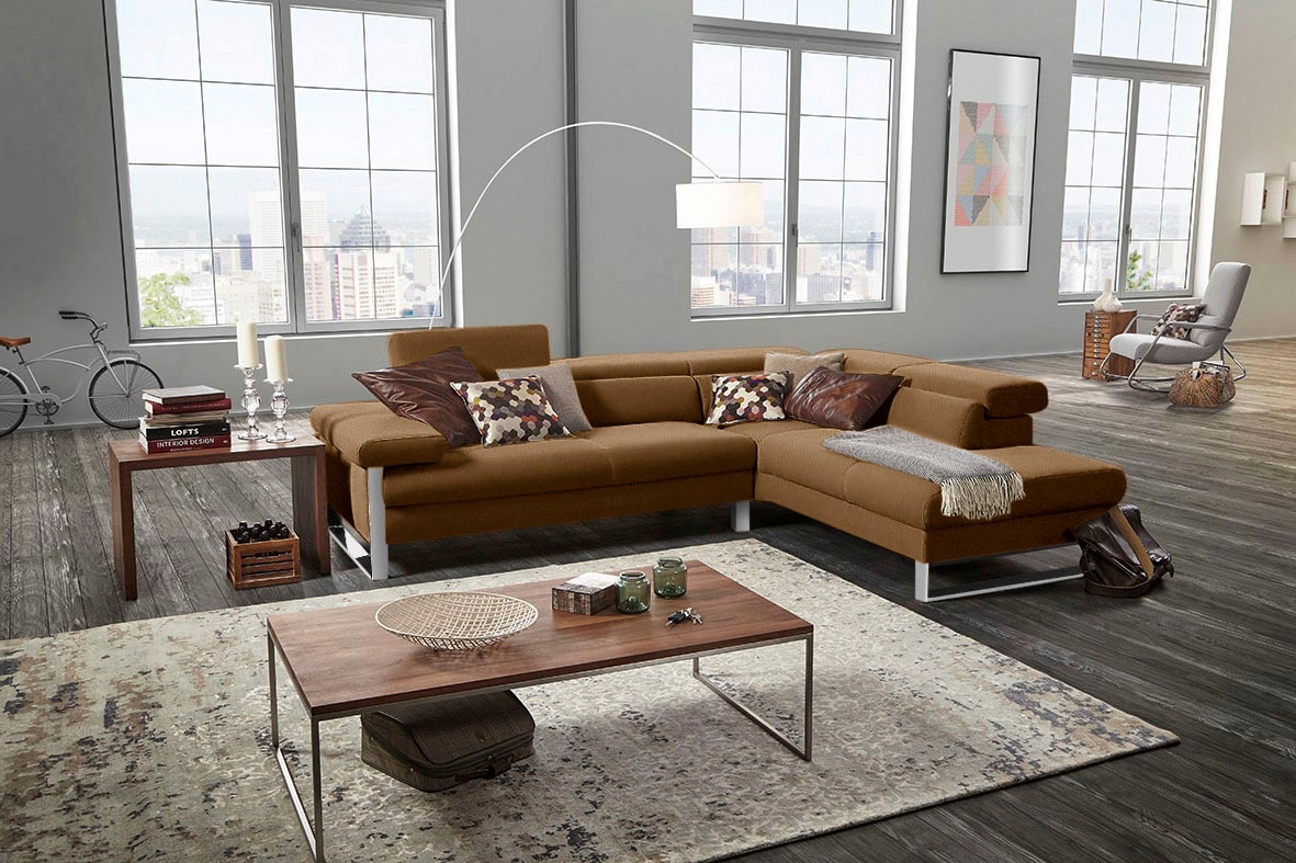 W.SCHILLIG Ecksofa "finn, toller Sitzkomfort, L-Form, hochwertige Verarbeitungsdetails" German Design Award 2016, Fußgestell Chrom glänzend, Breite 281 cm