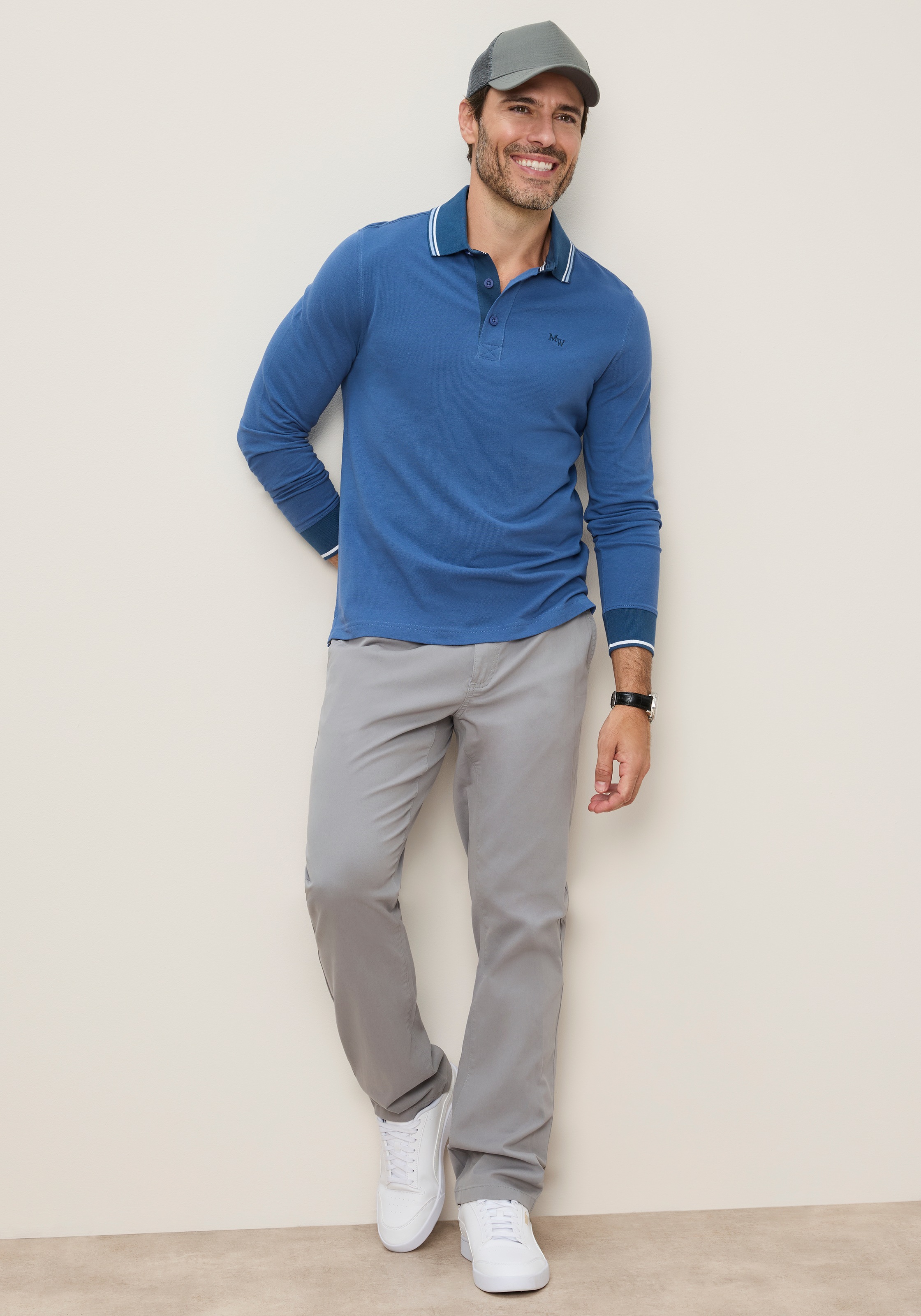 Mans World Poloshirt normale Passform, mit Langarm, klassischer Casual-Look