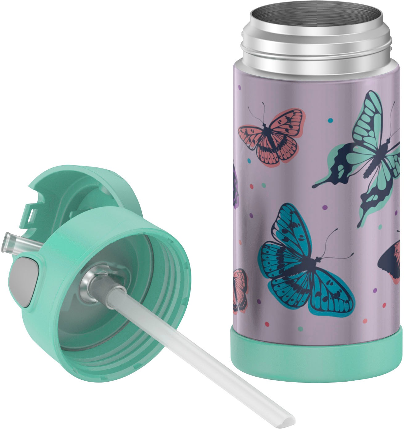 THERMOS Isolierflasche »FUNTAINER STRAW BOTTLE, doppelwandiger Edelstahl, spülmaschinenfest«, (1 tlg.), 0,35l, mit Silikonstrohalm, absolut dicht