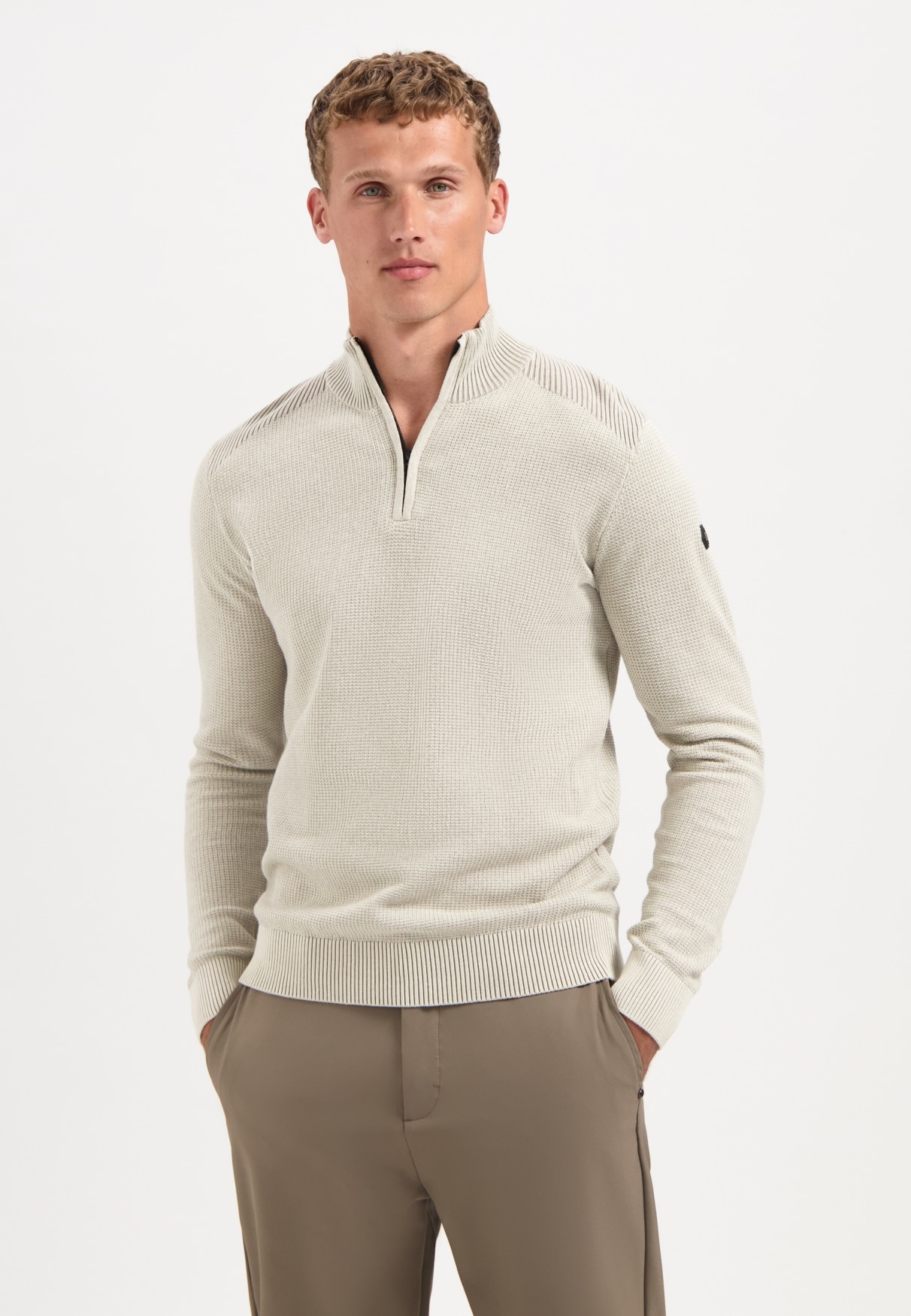 NO EXCESS Stehkragenpullover "No Excess Strukturierter Half-Zip-Pullover" günstig online kaufen
