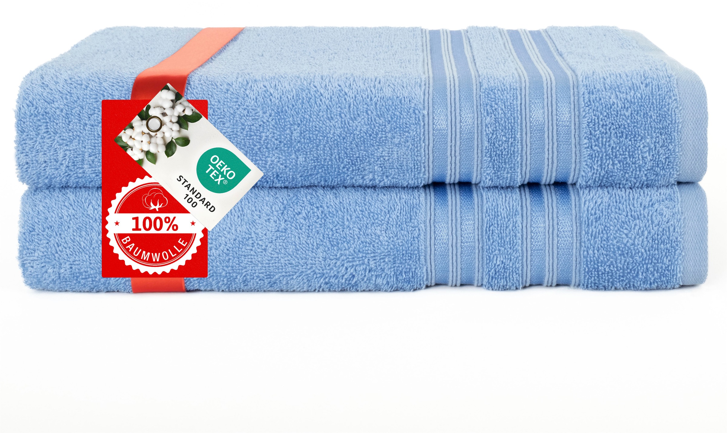 Thumbnail - HAMMETEX Duschtuch "2er Set Badetücher 70x140 cm, 100% Baumwolle, Weich & Saugstark" mit Bordüre, einfarbig, weich