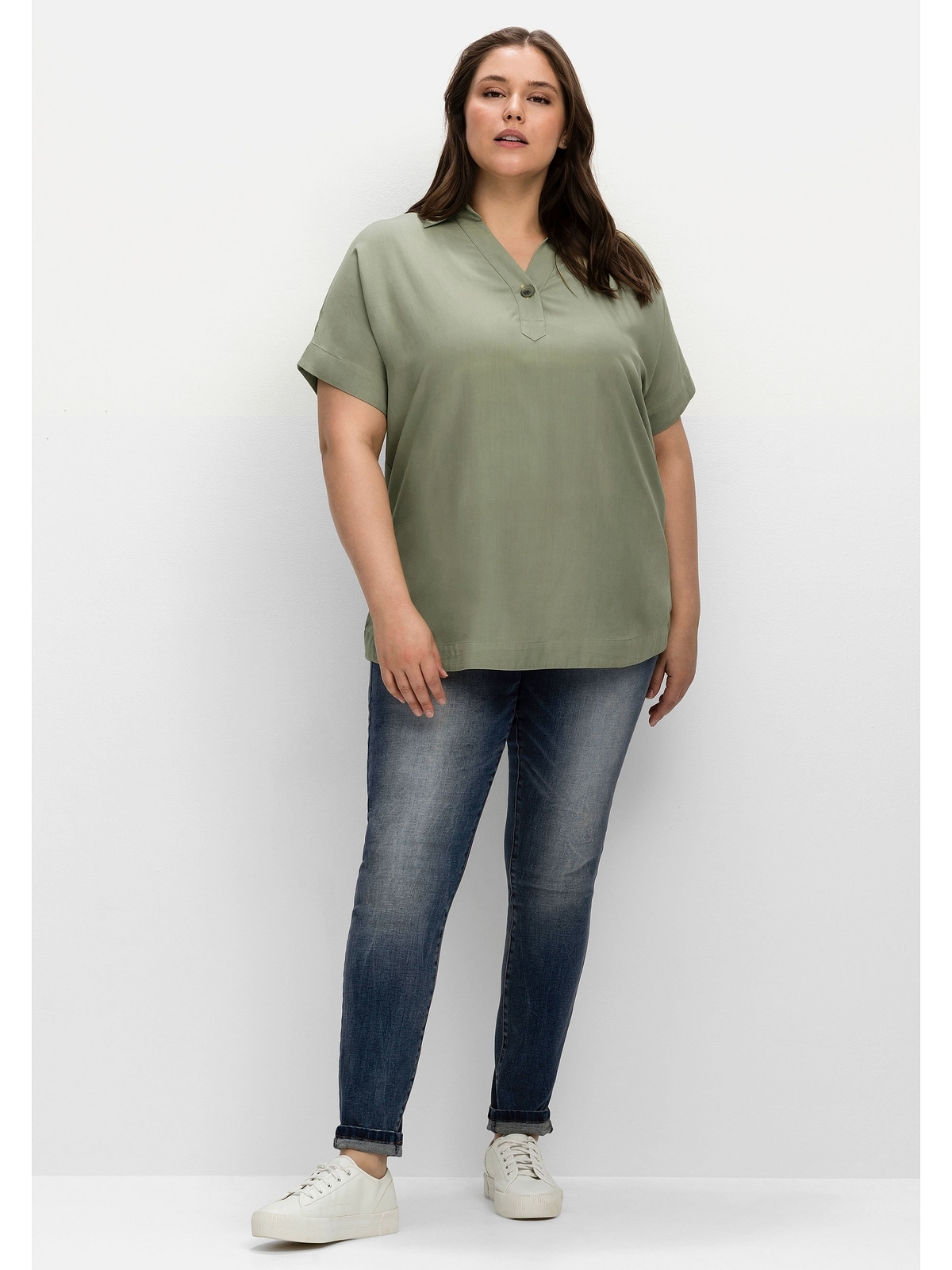 Sheego Tunika »Große Größen«, mit Hemdkragen und V-Ausschnitt bestellen |  BAUR