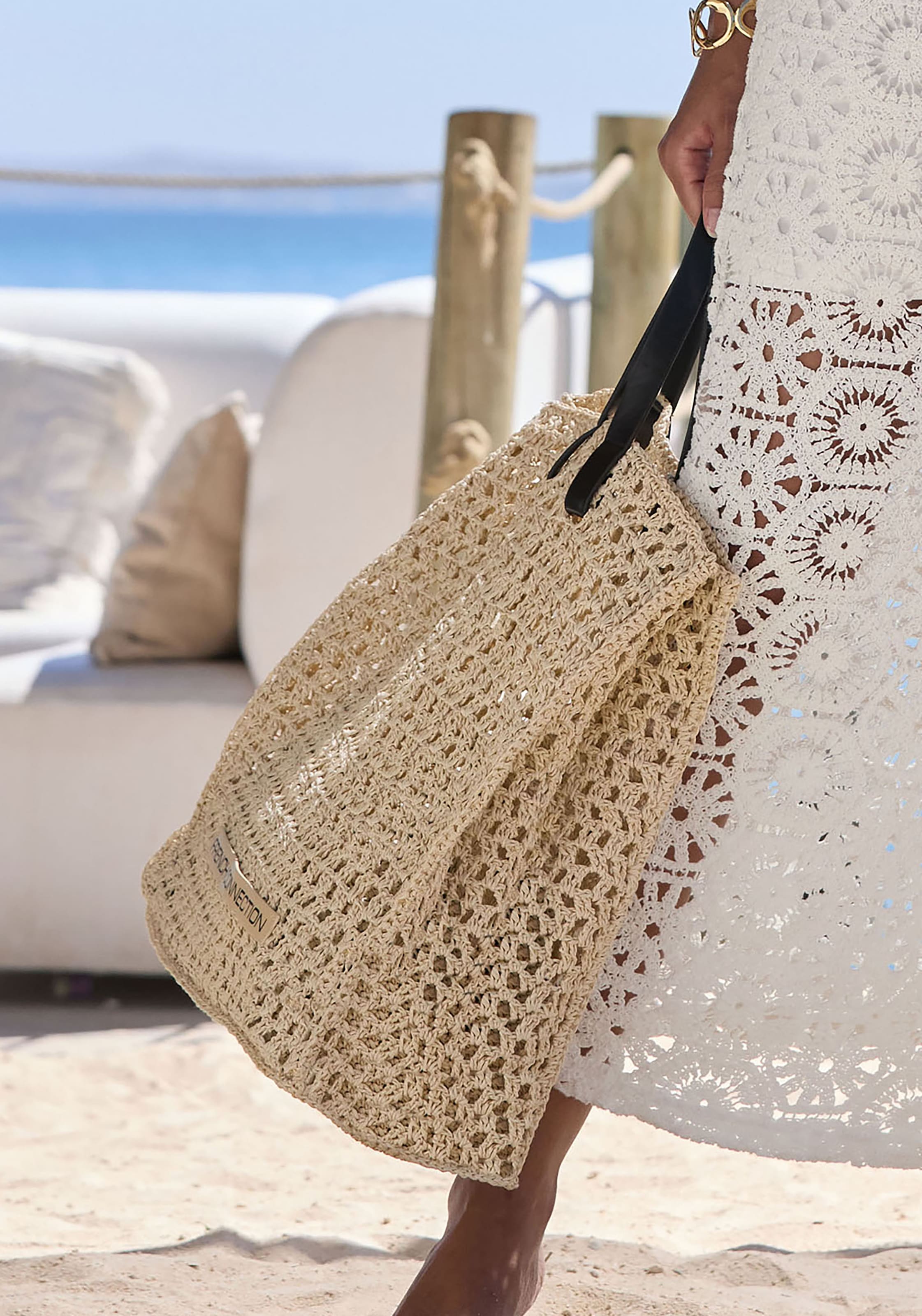 French Connection Shopper »Handtasche, Sommertasche, Tragetasche, Henkeltasche, Strandtasche« NEU sommerliche Schultertasche in modischer Bast-Optik