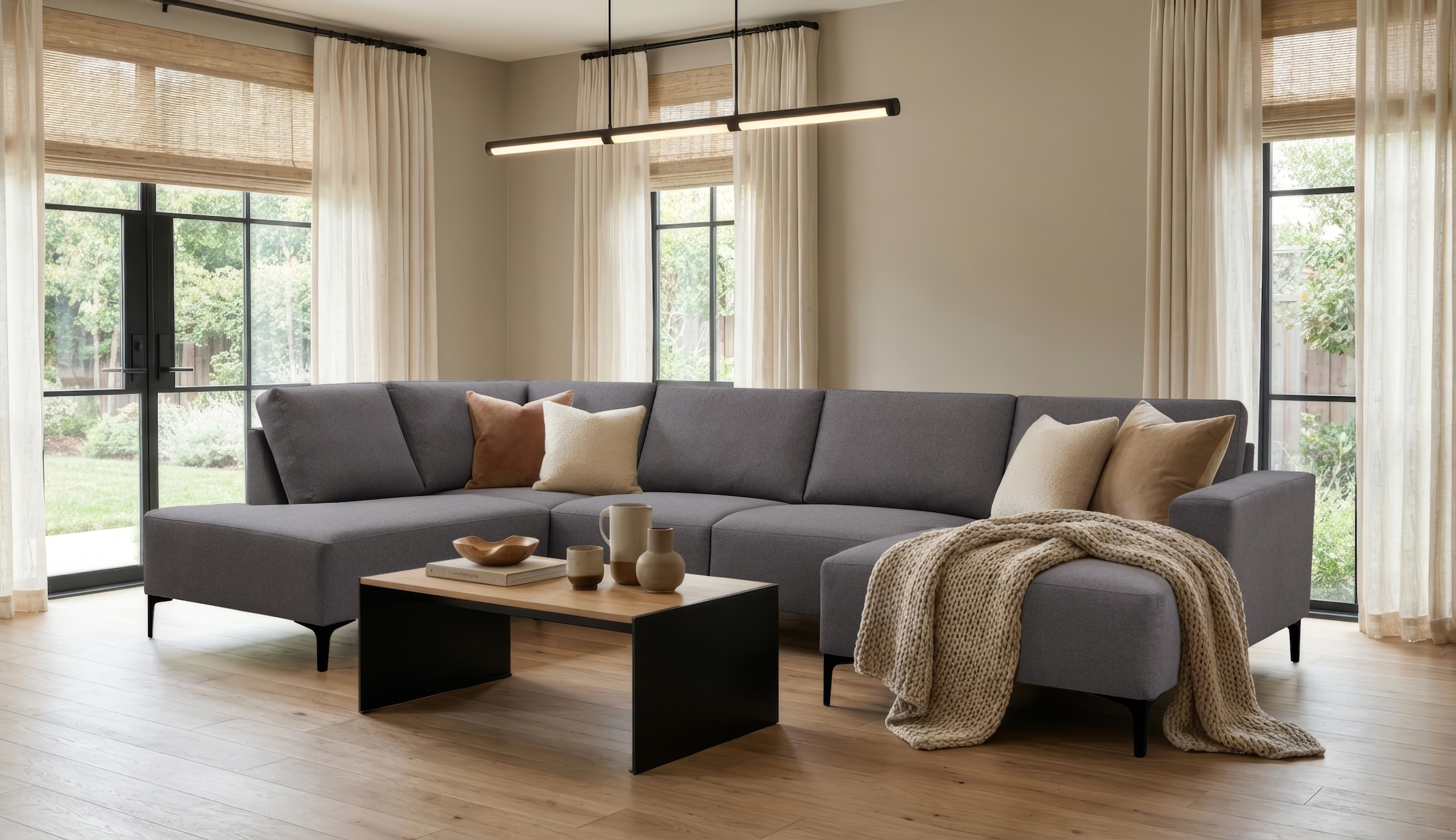 OTTO home Wohnlandschaft "Tournon U-Form, XXL Sofa, Breite 333 cm, Webstoff, Chenille" Designsofa im nordischen Stil, Wellenunterfederung, Metallfüße