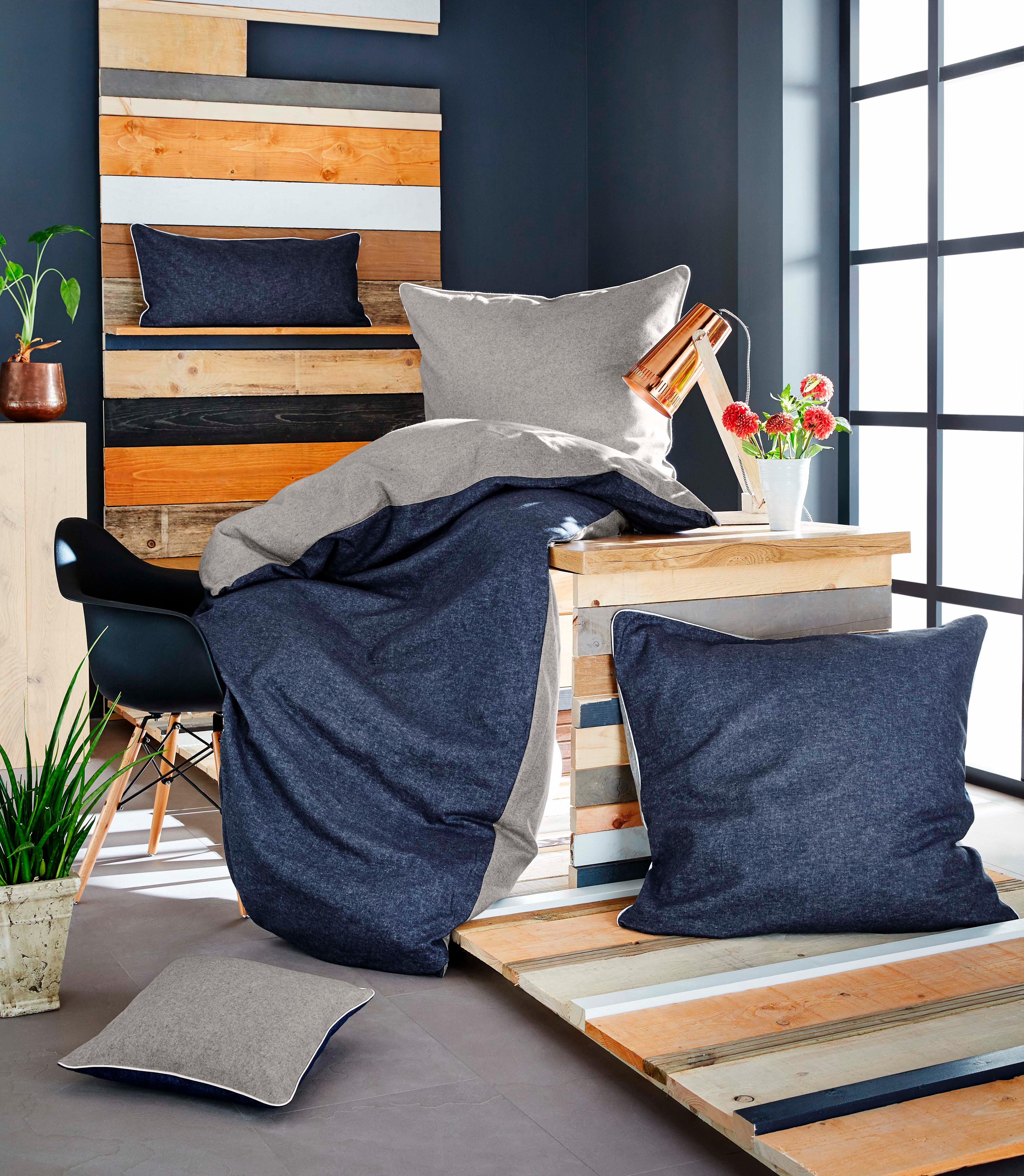 Thumbnail - Biberna Wendebettwäsche "Hermal" 3 Stk. Flanell in Melangeoptik, Winterbettwäsche, Made in Germany