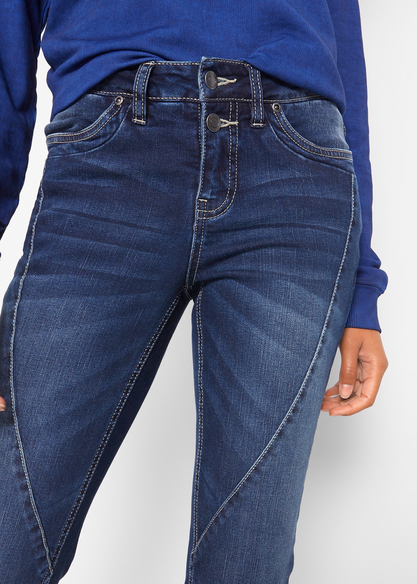 bonprix Bootcut-Jeans »Bootcut Jeans Mid Waist, Stretch« mit Teilungsnaht an der Vorderseite, leichte used Optik