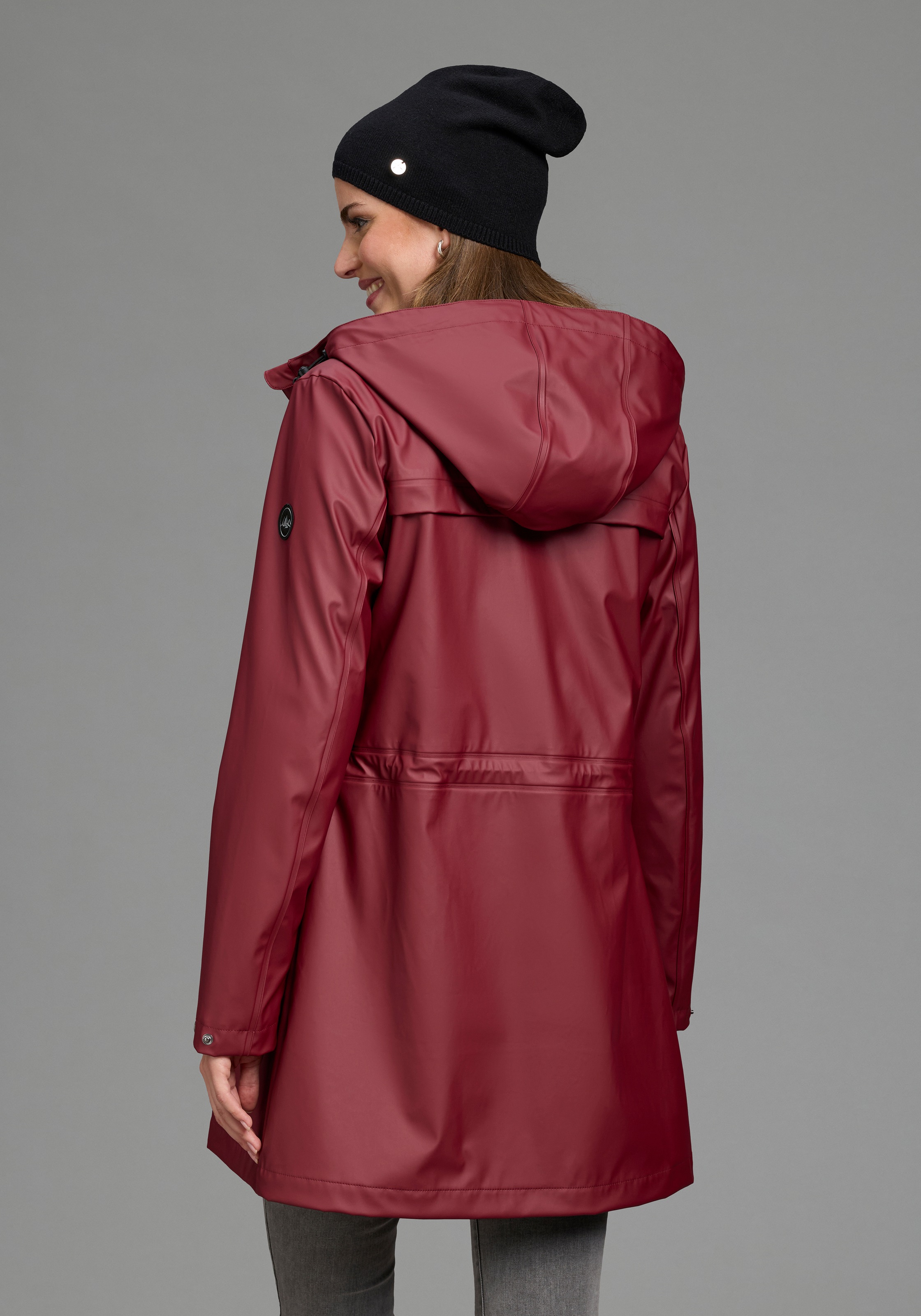Polarino Regenjacke mit Kapuze mit 2-Wege-Reißverschluss, po-bedeckend, figurumspielend, unifarben