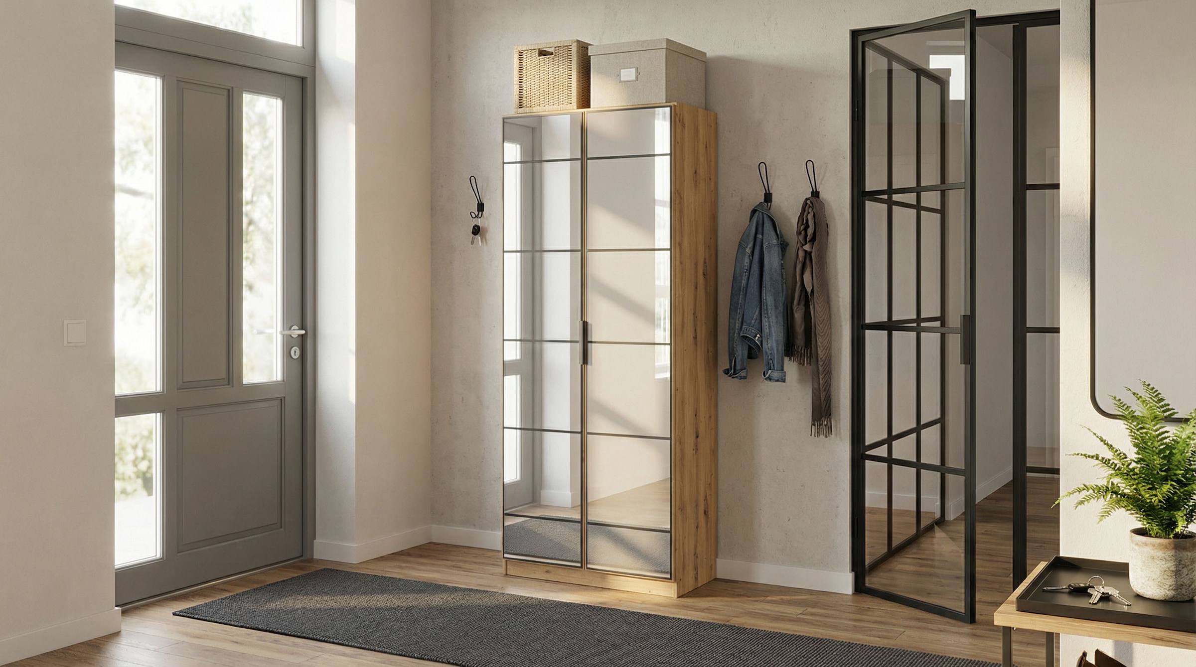 rauch Drehtürenschrank »Kleiderschrank Schrank Garderobe Schlafzimmerschrank ACERO« praktisch in Tiefe 41 cm mit vielen Einlegeböden,  Spiegelfront in moderner Loft-Optik MADE IN GERMANY