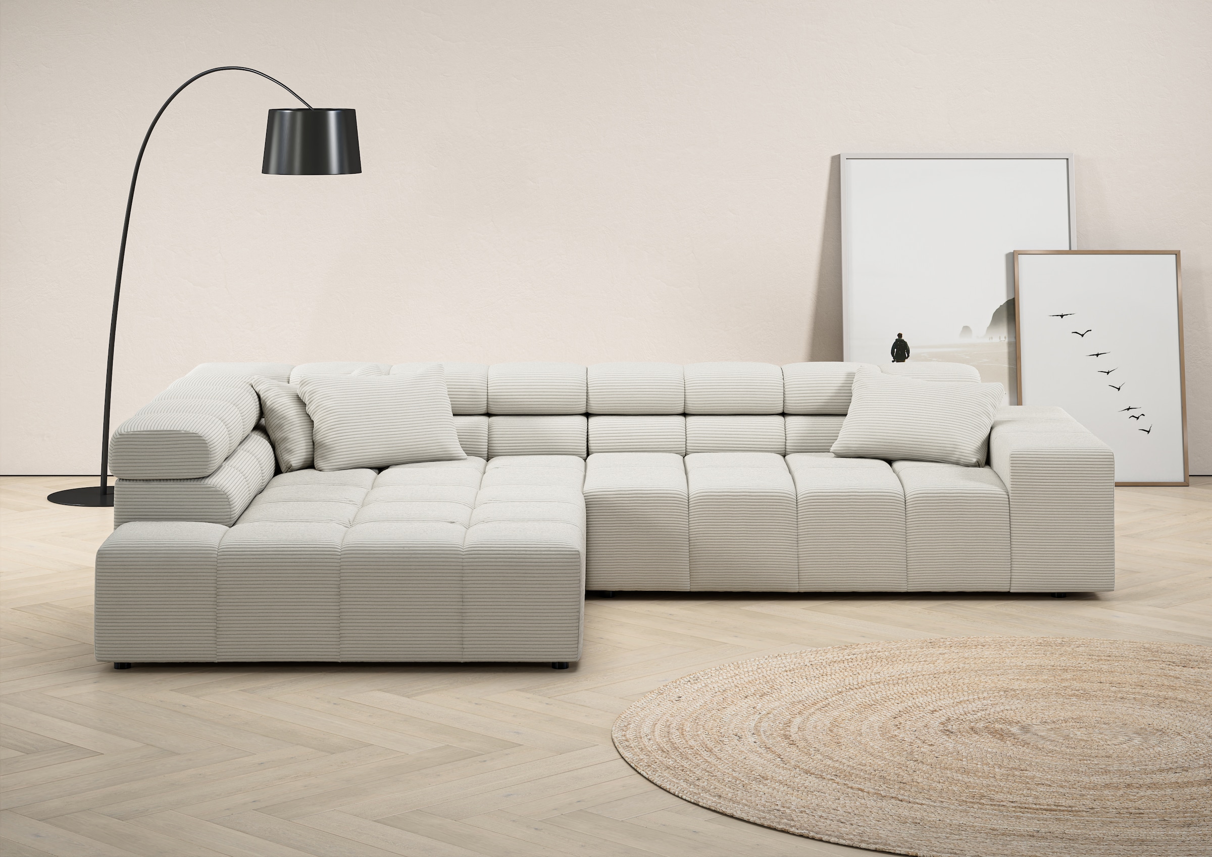 Home affaire Ecksofa "Ancona, Ecksofa, incl. Kopfteilverstellung, Breite 319 cm, L-Form" wahlweise motorische Sitztiefenverstellung, auch in Cord + Easy Care