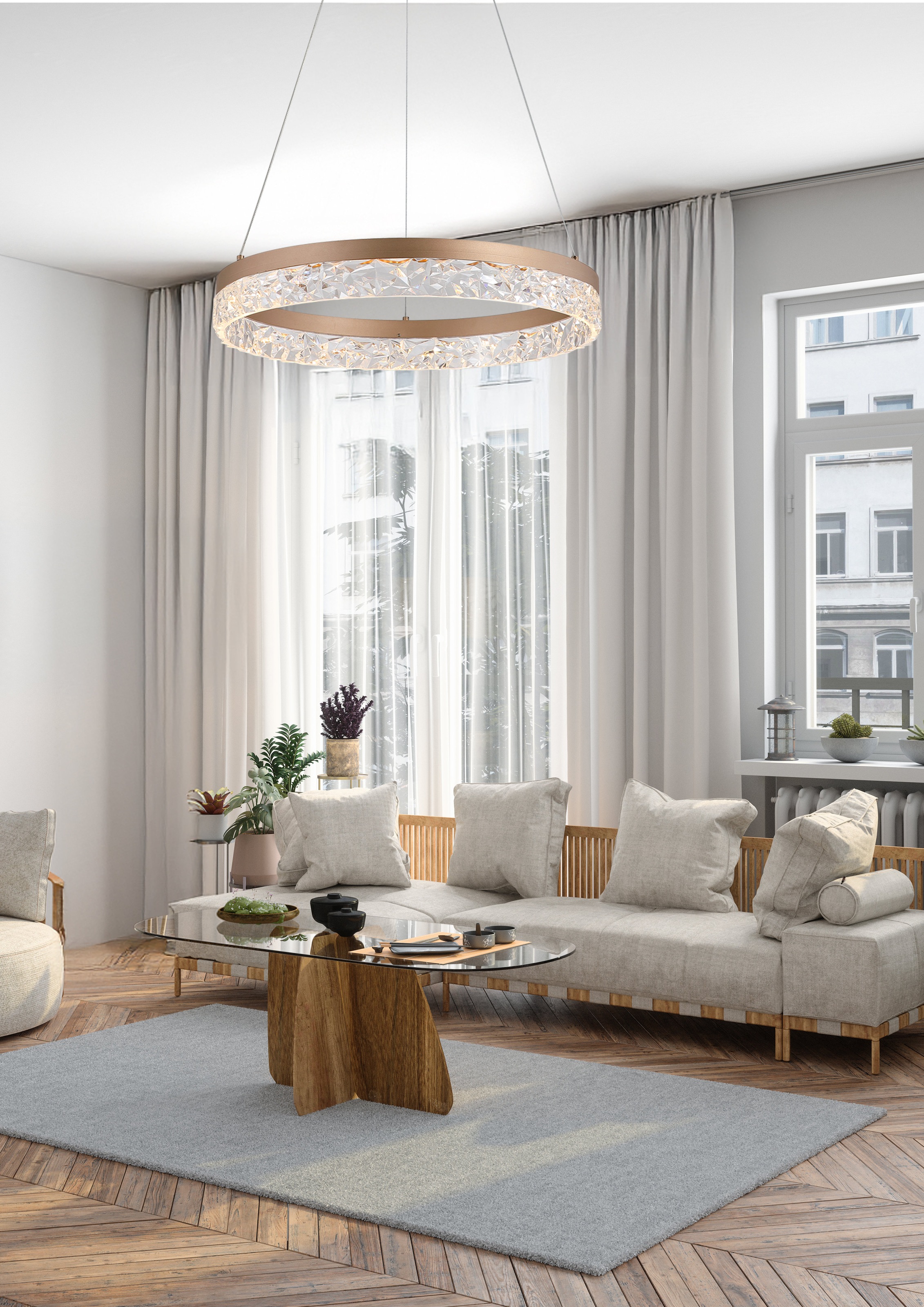 Searchlight LED Pendelleuchte »Maddie LED-Rundanhänger, Latte-Metall« LED-Modul 1 Stk.