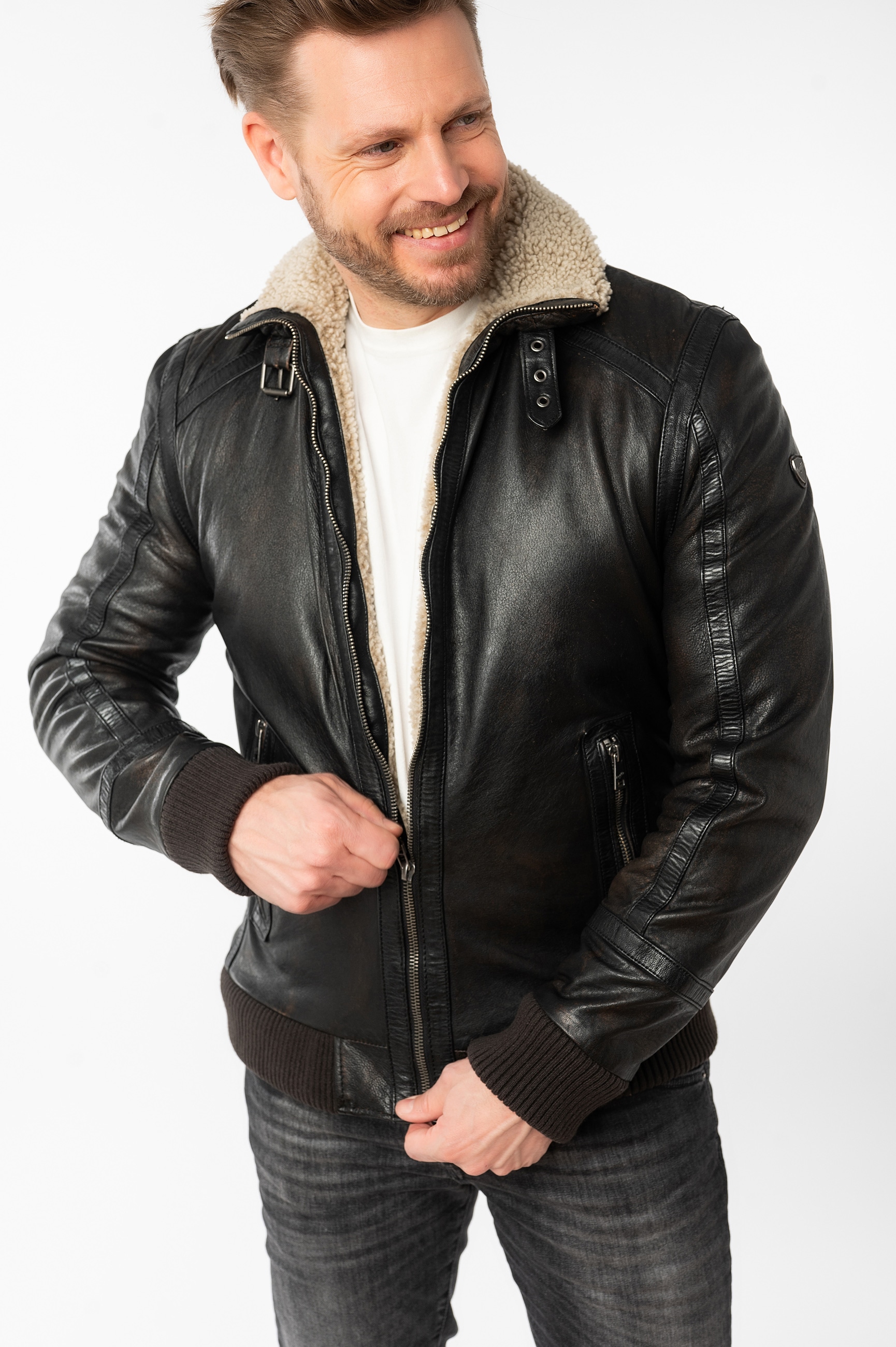 Mauritius Lederjacke "MMFyol", mit gefüttertem Stehkragen günstig online kaufen