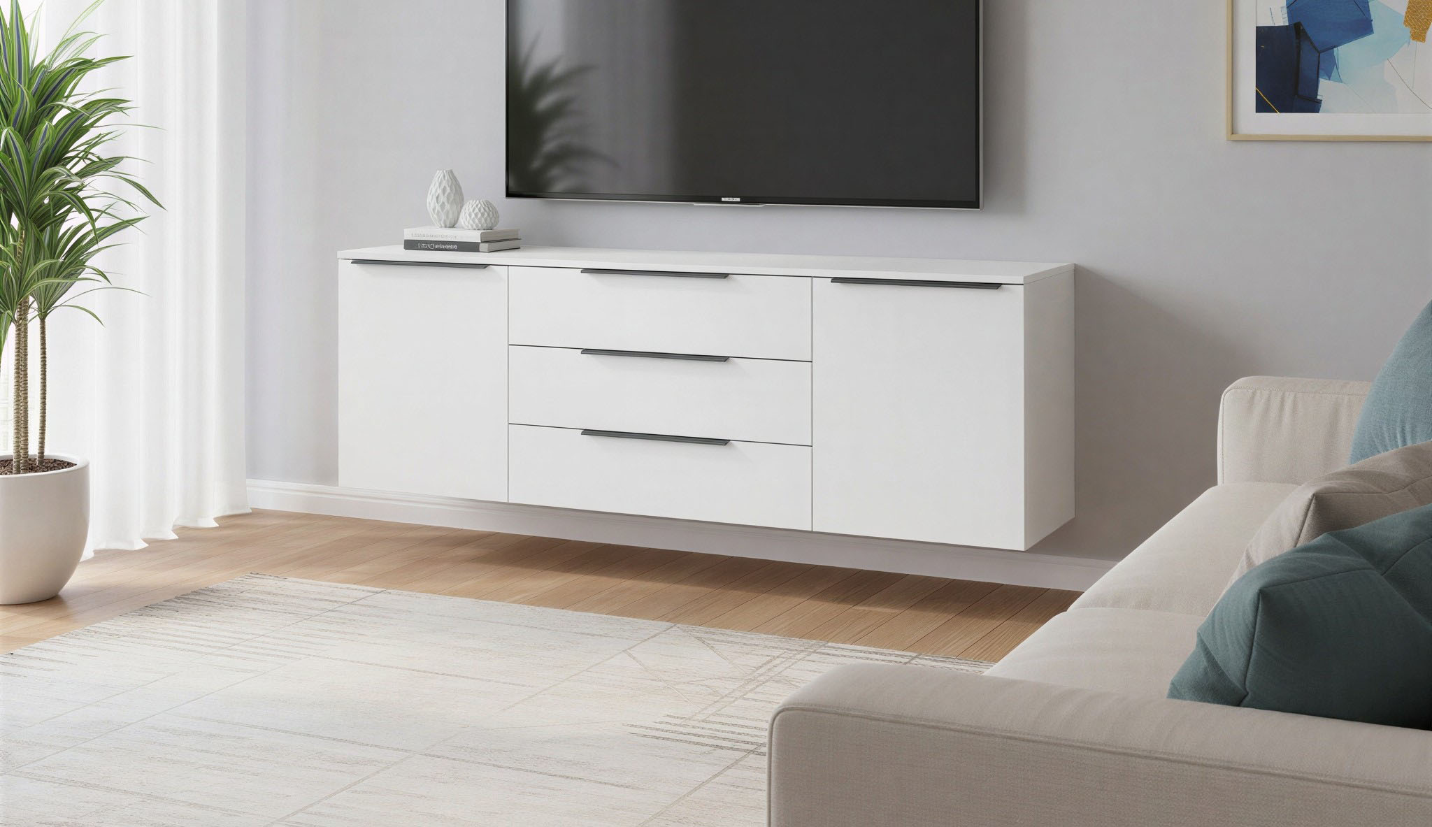 borchardt Möbel Sideboard "Tom, Kommode Breite 166cm, hängend oder stehend mit Metallgriffen" 2 Türen 3 Schubkästen, verstellbare Einlegeböden