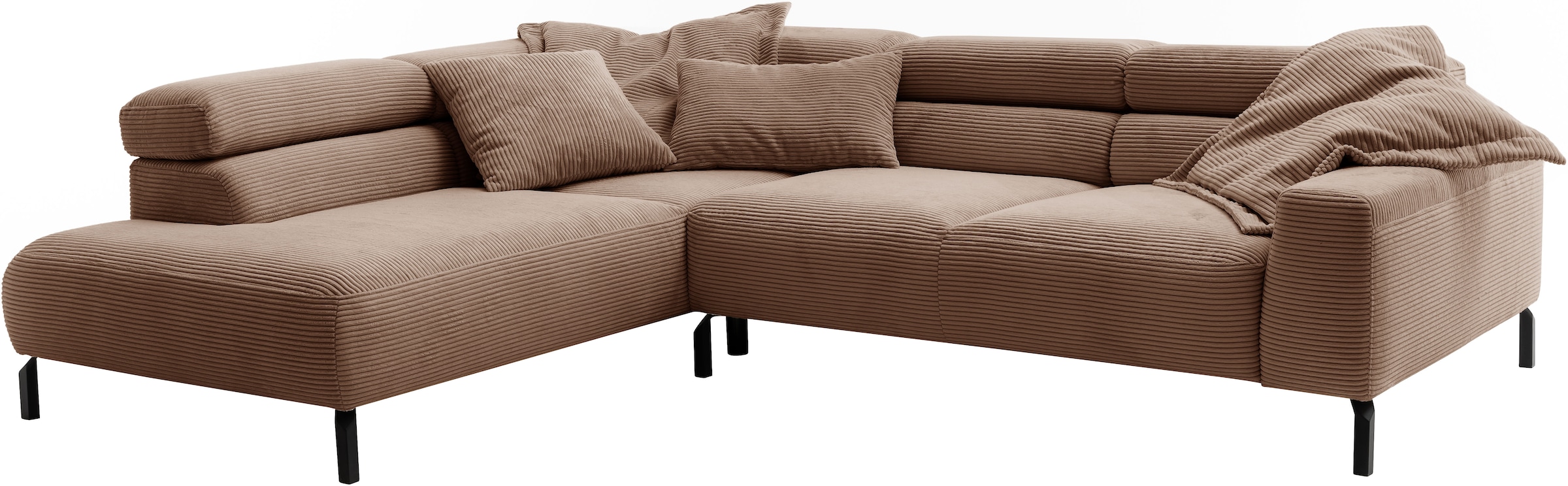 Places of Style Ecksofa »Antonelli, L-Form, inkl. Kopfteilverstellung, Breite 276 cm«, ohne Sitztiefenverstellung, in Cord, rost