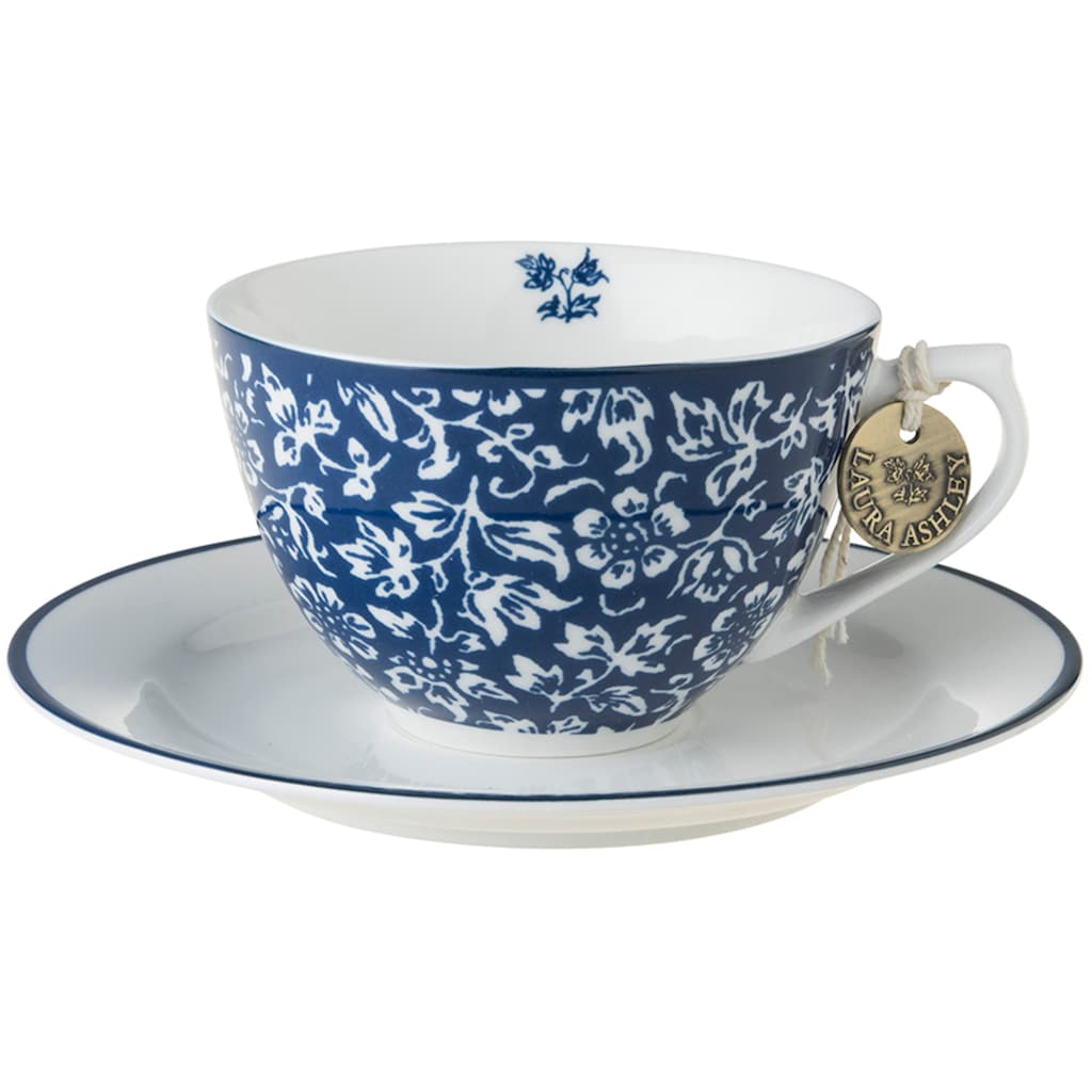 LAURA ASHLEY BLUEPRINT COLLECTABLES Cappuccinotasse »Mix Designs China Rose, Sweet Allysum, Floris, Candy Stripe«, (Set, 8 tlg., 4 Cappuccinotassen und 4 Unterteller)