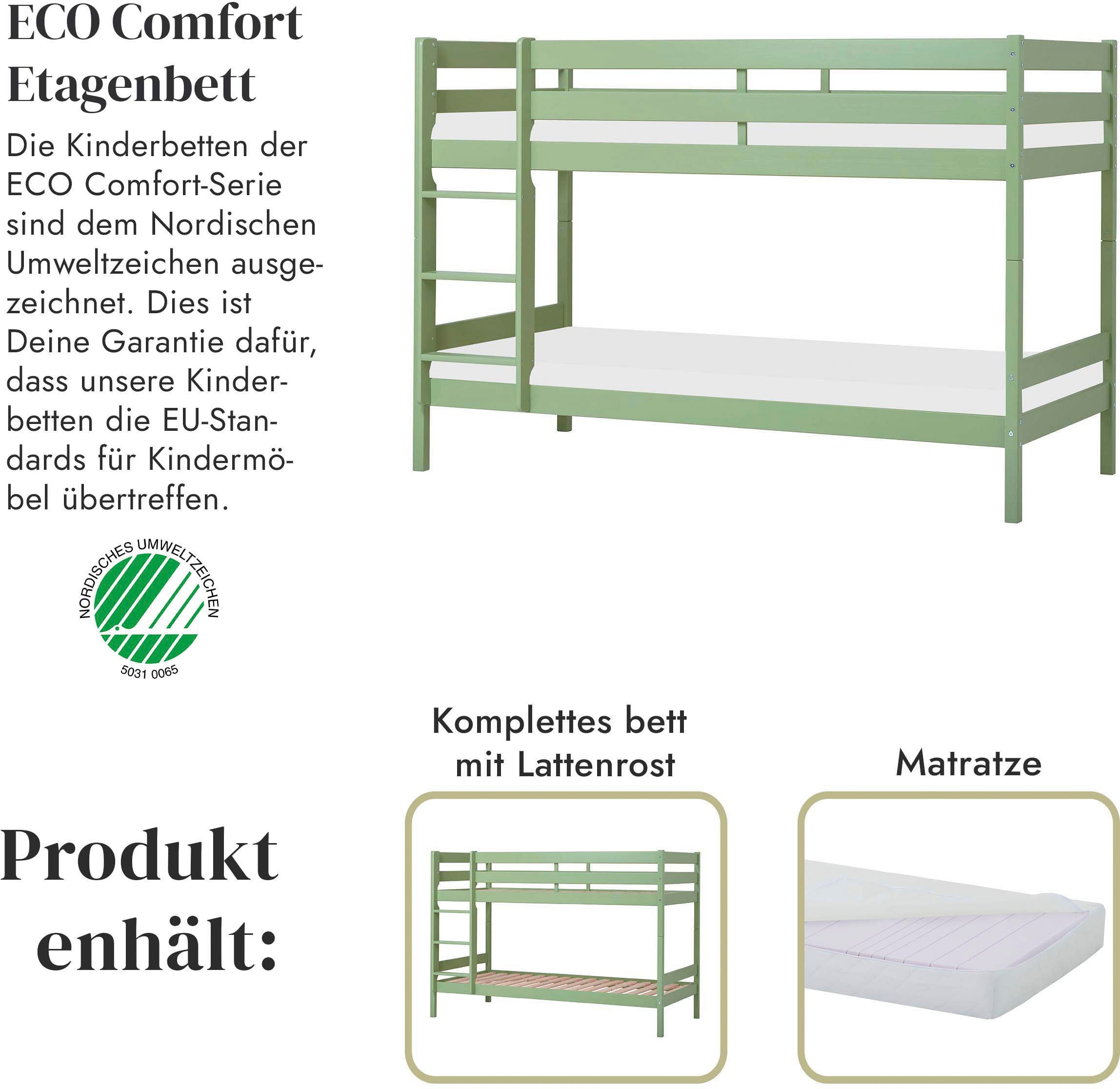 Hoppekids Etagenbett »ECO Comfort Kinderbett 90x200 oder 70x160 aus Massivholz in 4 Farben«, TÜV, FSC und Nordisches Umweltzeichen – wahlweise mit Matratzen