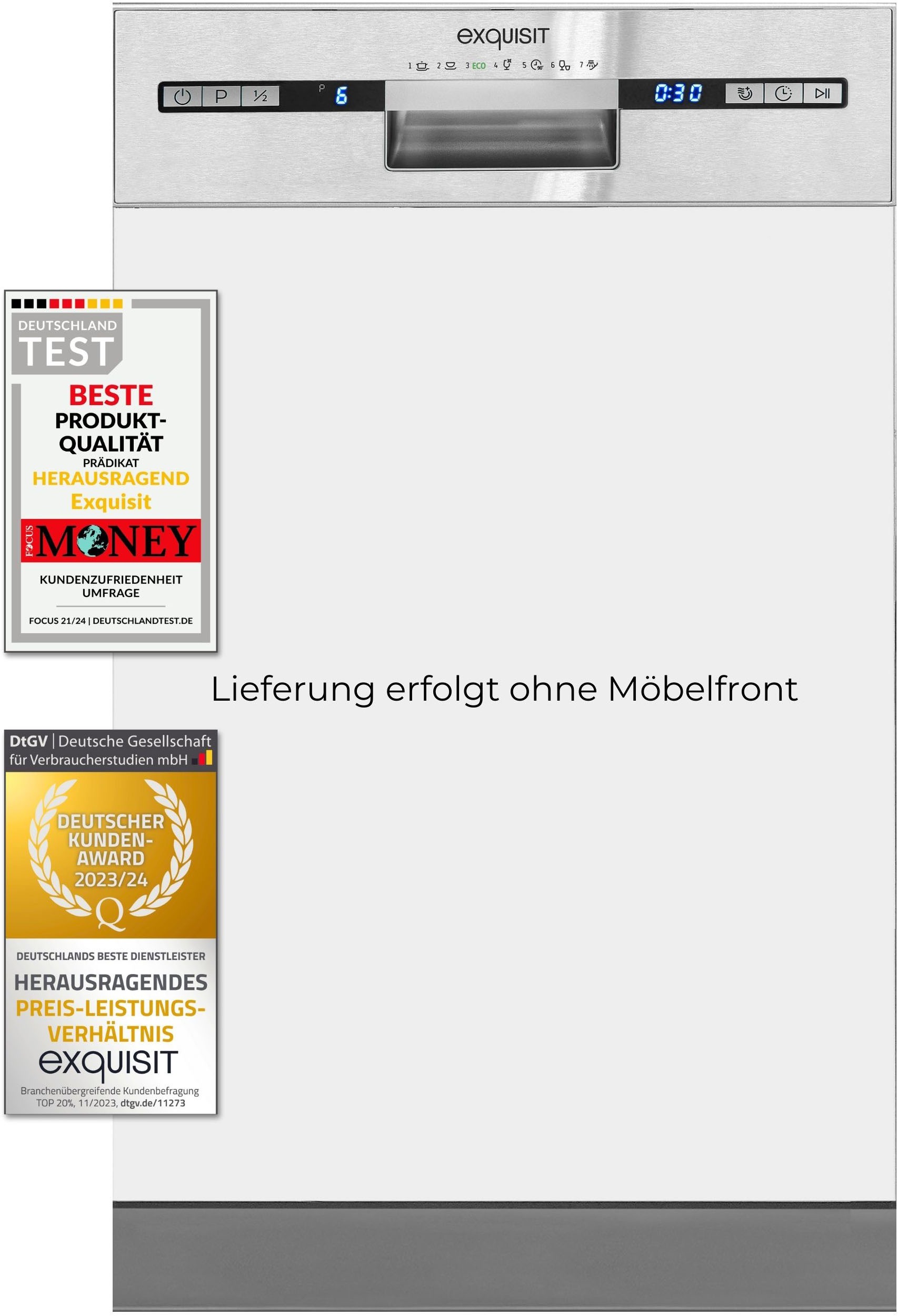 exquisit teilintegrierbarer Geschirrspüler "EGSP2109-EB-030E" 9 Maßgedecke Kompakt und ideal für kleine, schmale Nischen, kleine(Single)Haushalte