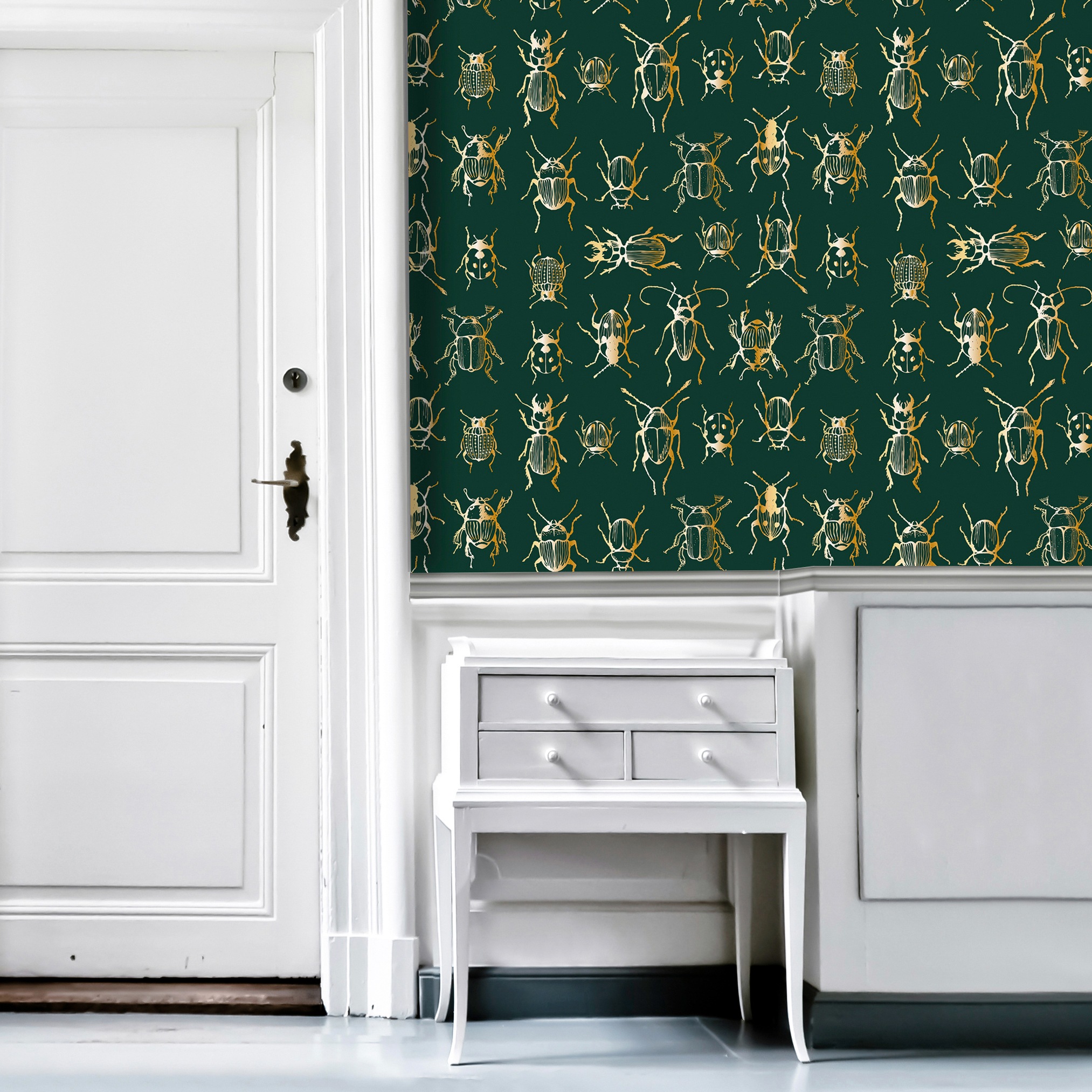 queence Vinyltapete »Insekten gold«, animal print-Fellimitat-Motiv-bedruckt-Reptilienprägung-tropisch, 90x250cm, selbstklebend, kinderleichte Anbringung, Sticker