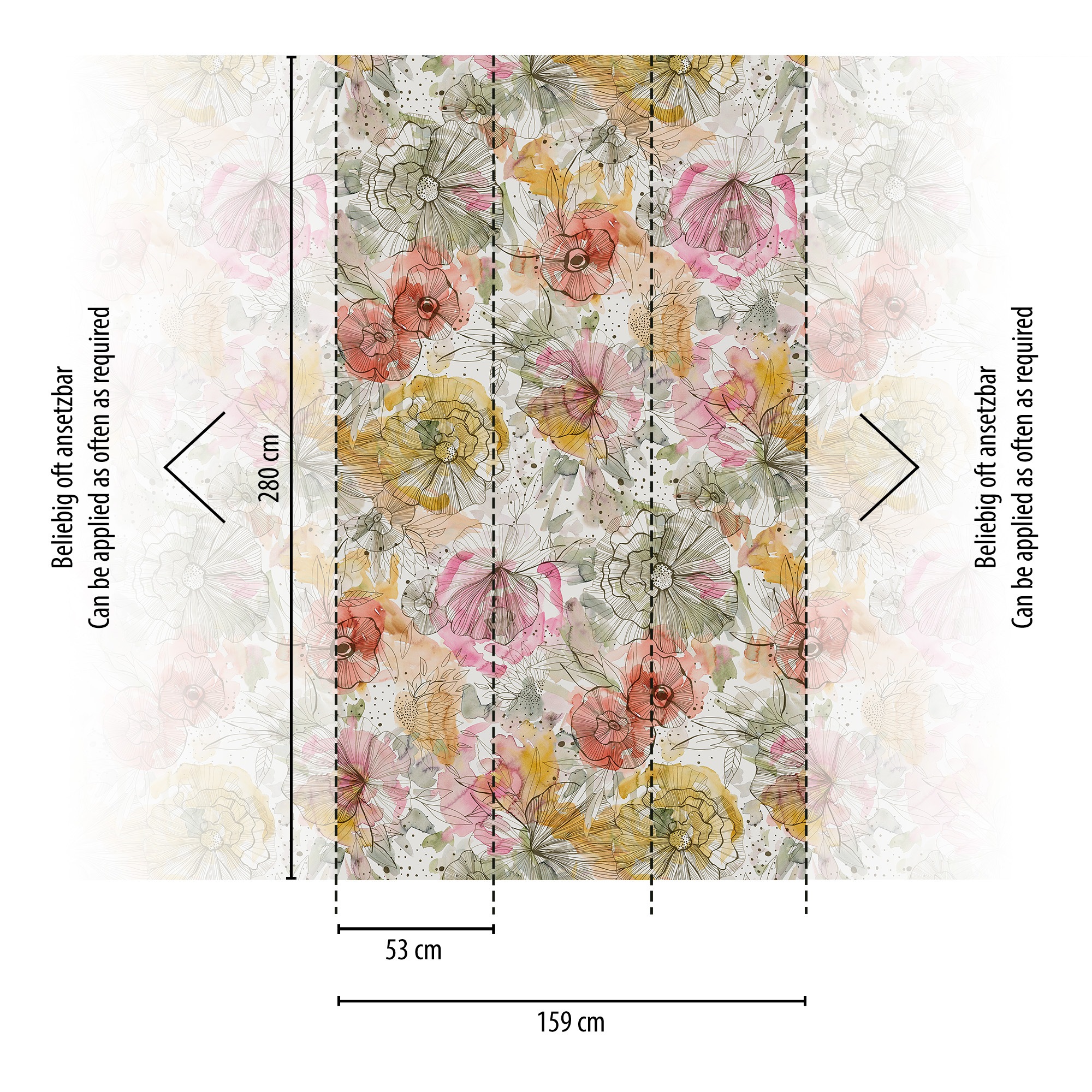 A.S. Création Fototapete »Aquarell Dreams Blumen-Tapete Mustertapete Aquarellfarben Blumen«, matt, Vliestapete Landhaus für Schlafzimmer Küche Wohnzimmer Blumen Design