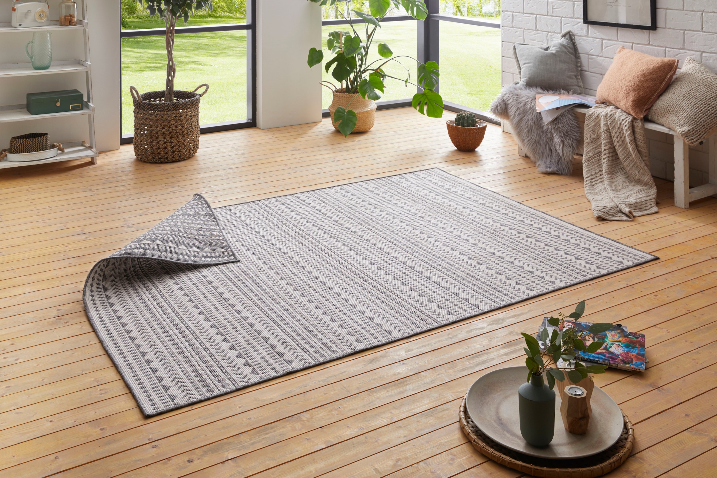andas Teppich »Edgar«, rechteckig, 5 mm Höhe, Robust, Pflegeleicht, Flachgewebe, Wendeteppich