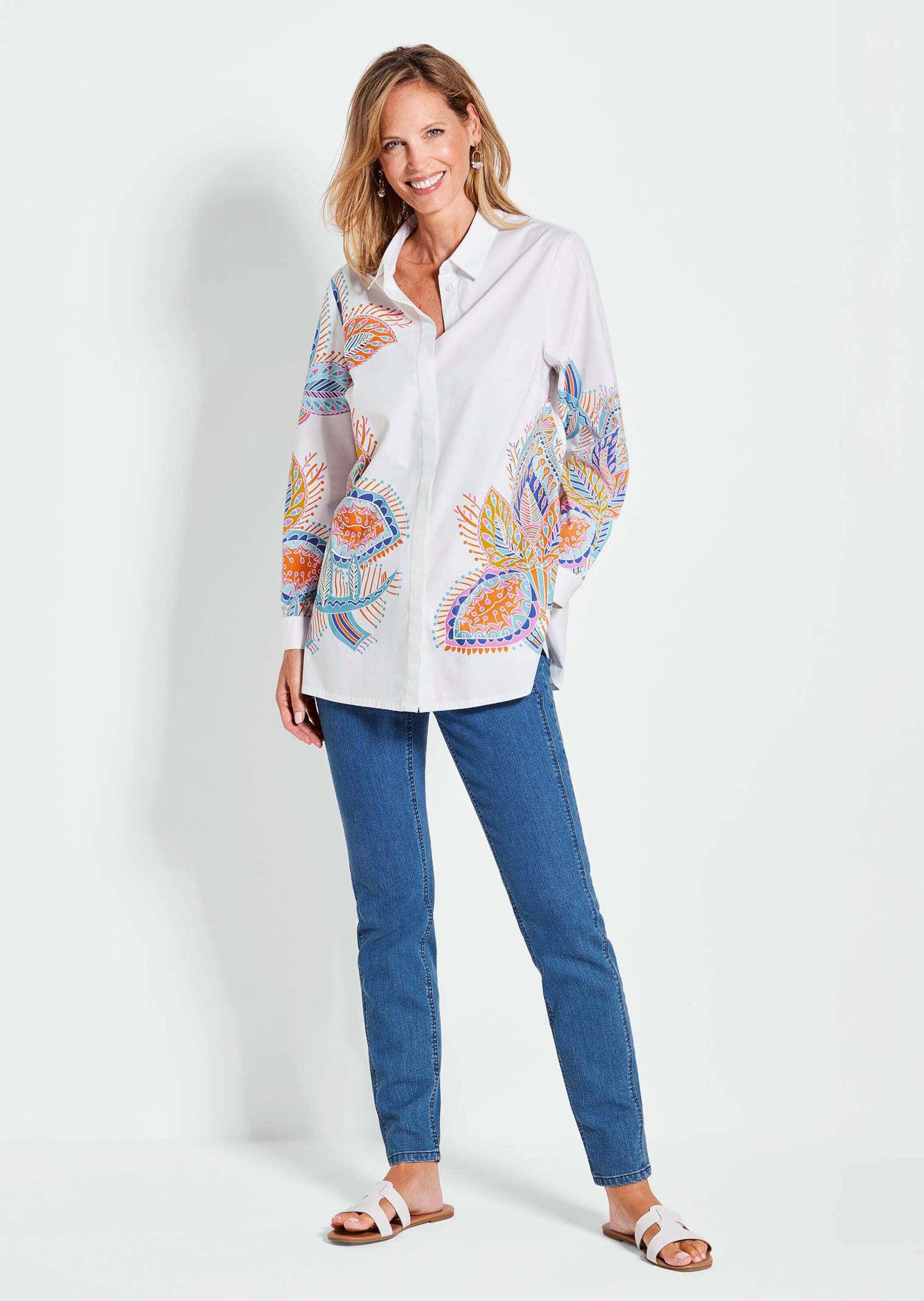 GOLDNER Kurzarmbluse »Kurzgröße Elegante Langarmbluse mit Print«