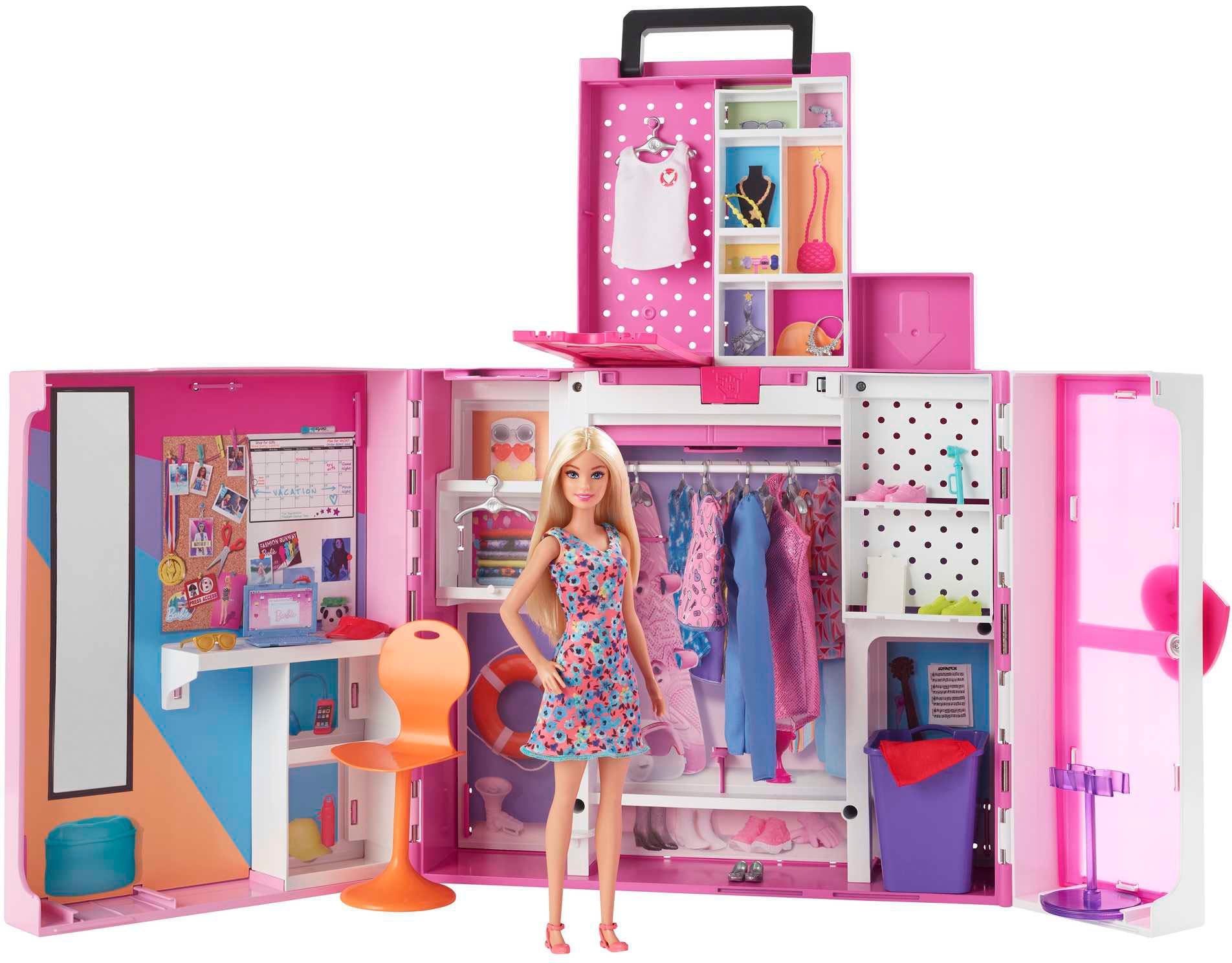 Barbie Puppenkleiderschrank »Traum-Kleiderschrank mit Puppe (blond), Zubehör & Kleidung«