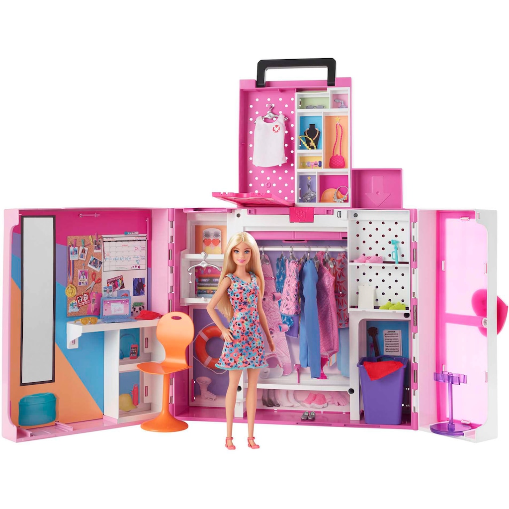 Barbie Puppenkleiderschrank »Traum-Kleiderschrank mit Puppe (blond), Zubehör & Kleidung«