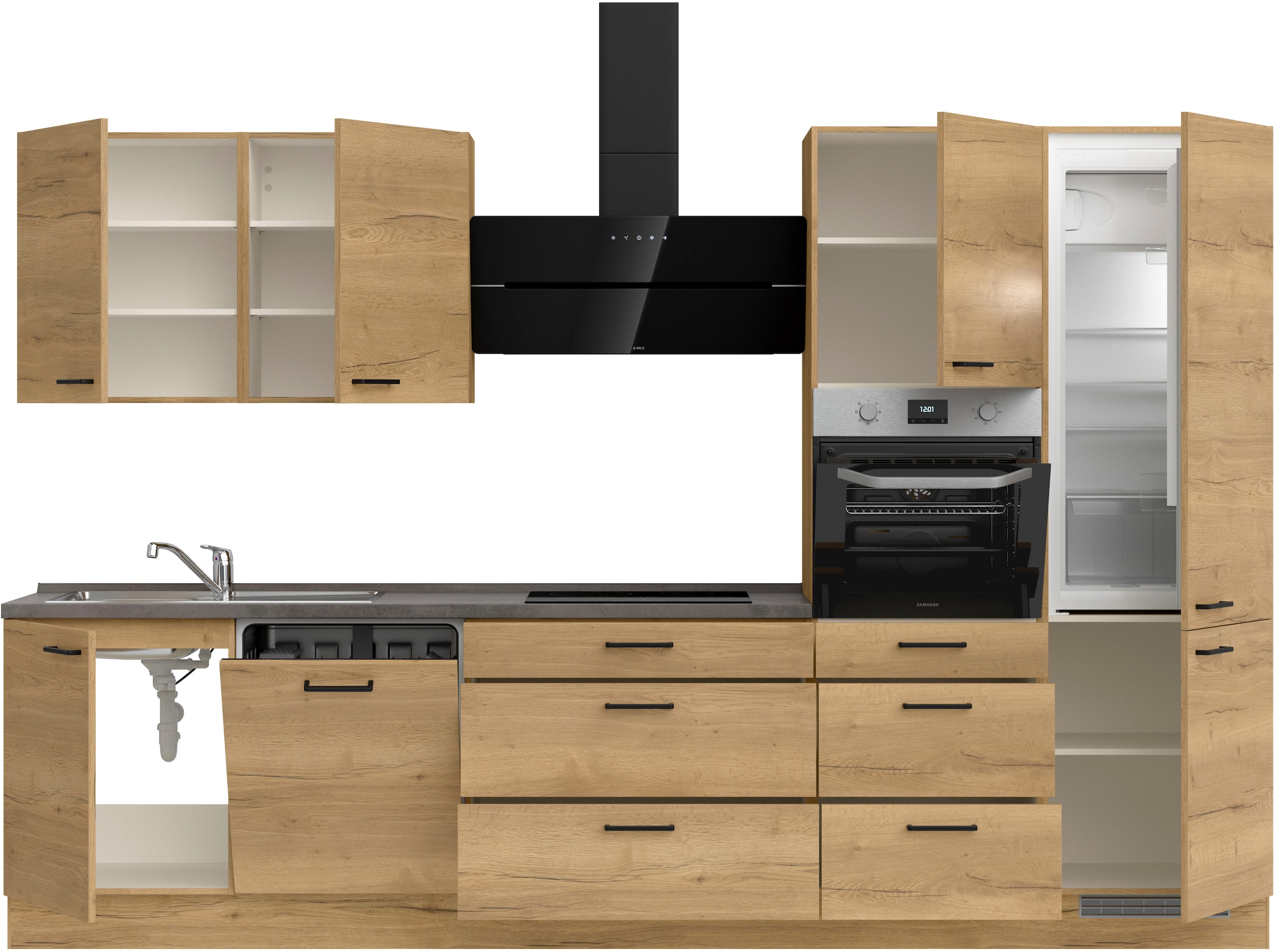 nobilia® Küchenzeile »"Structura II"«, vormontiert, Ausrichtung wählbar, Breite 330 cm, wahlw. mit E-Geräten