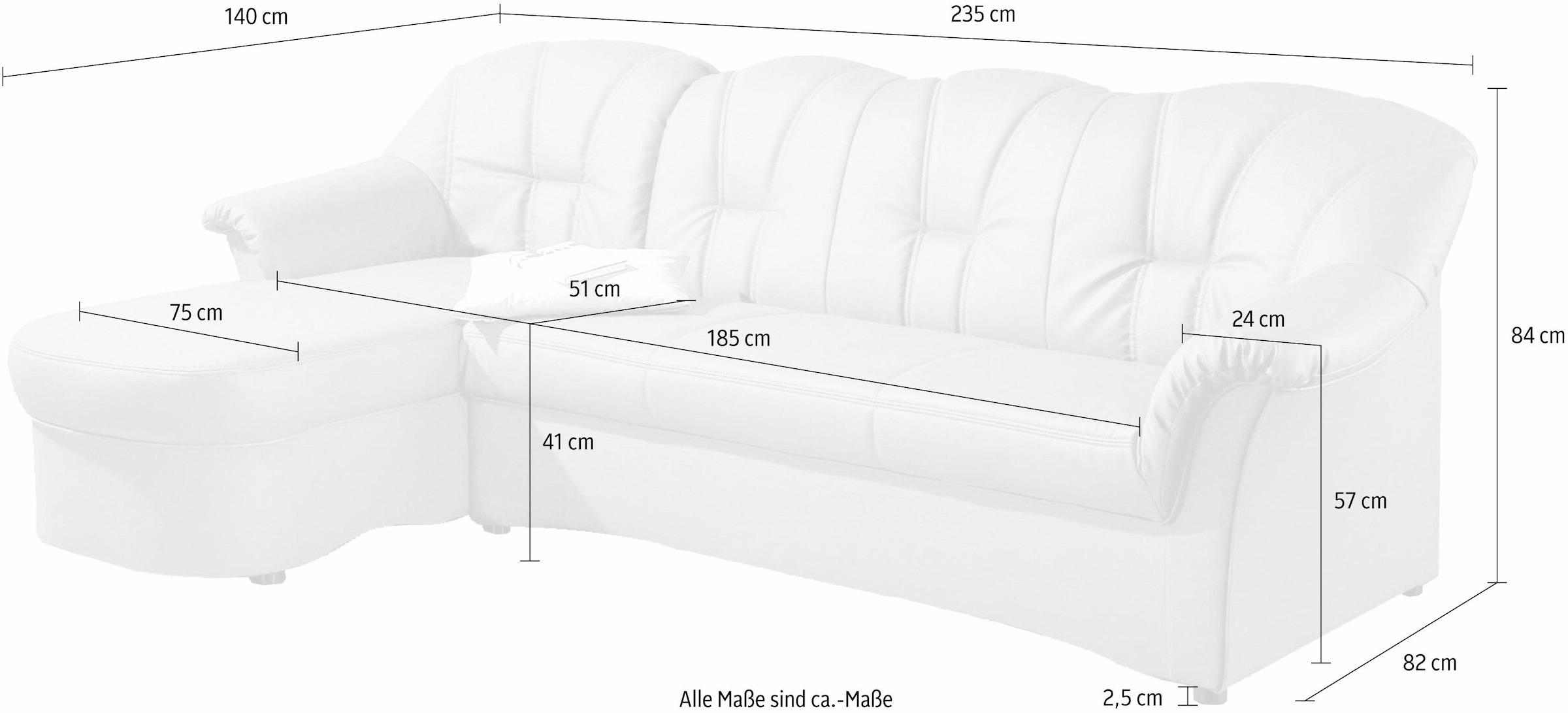 DOMO collection Ecksofa Papenburg L-Form, in großer Farbvielfalt, wahlweise mit Bettfunktion