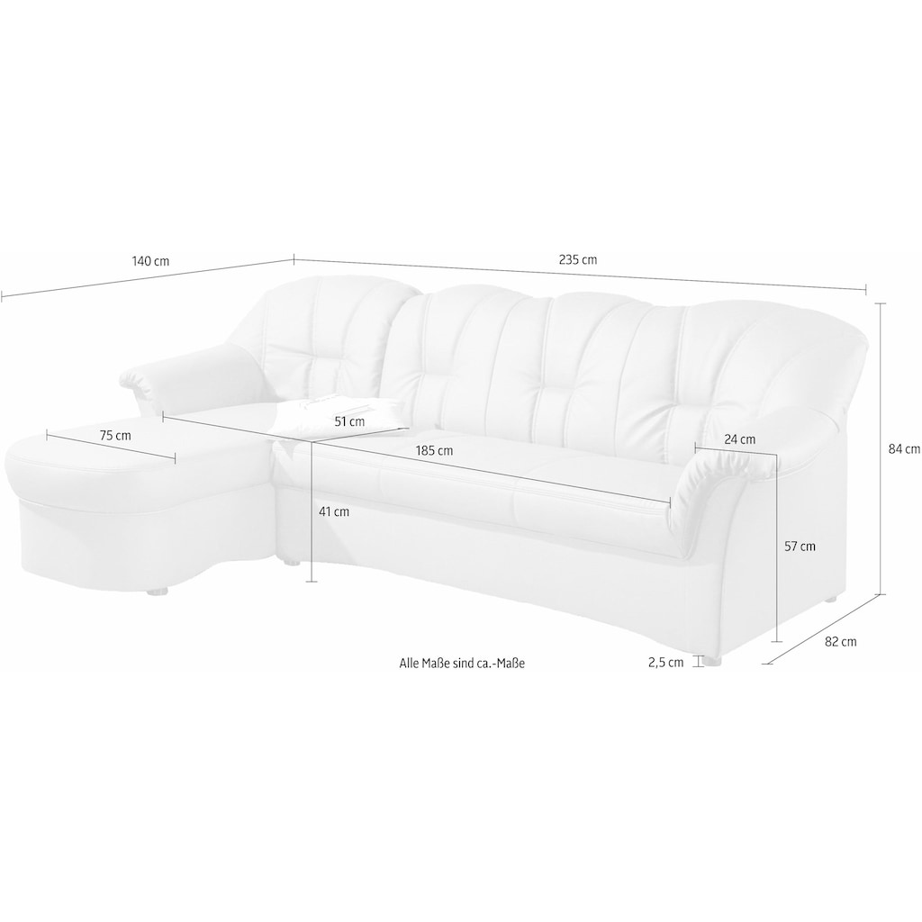 DOMO collection Ecksofa Papenburg L-Form, in großer Farbvielfalt, wahlweise mit Bettfunktion