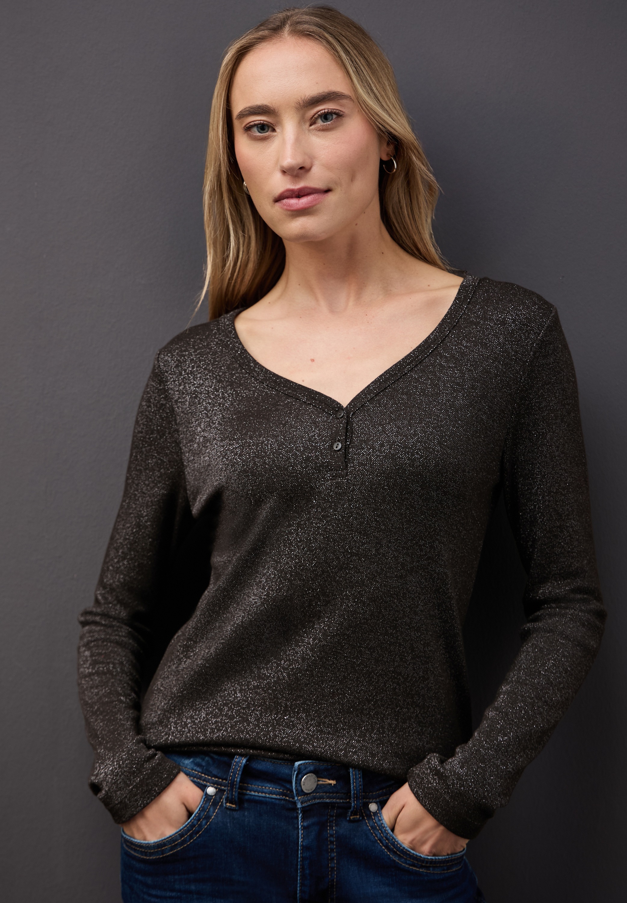 STREET ONE Langarmshirt im Glitzer-Look günstig online kaufen