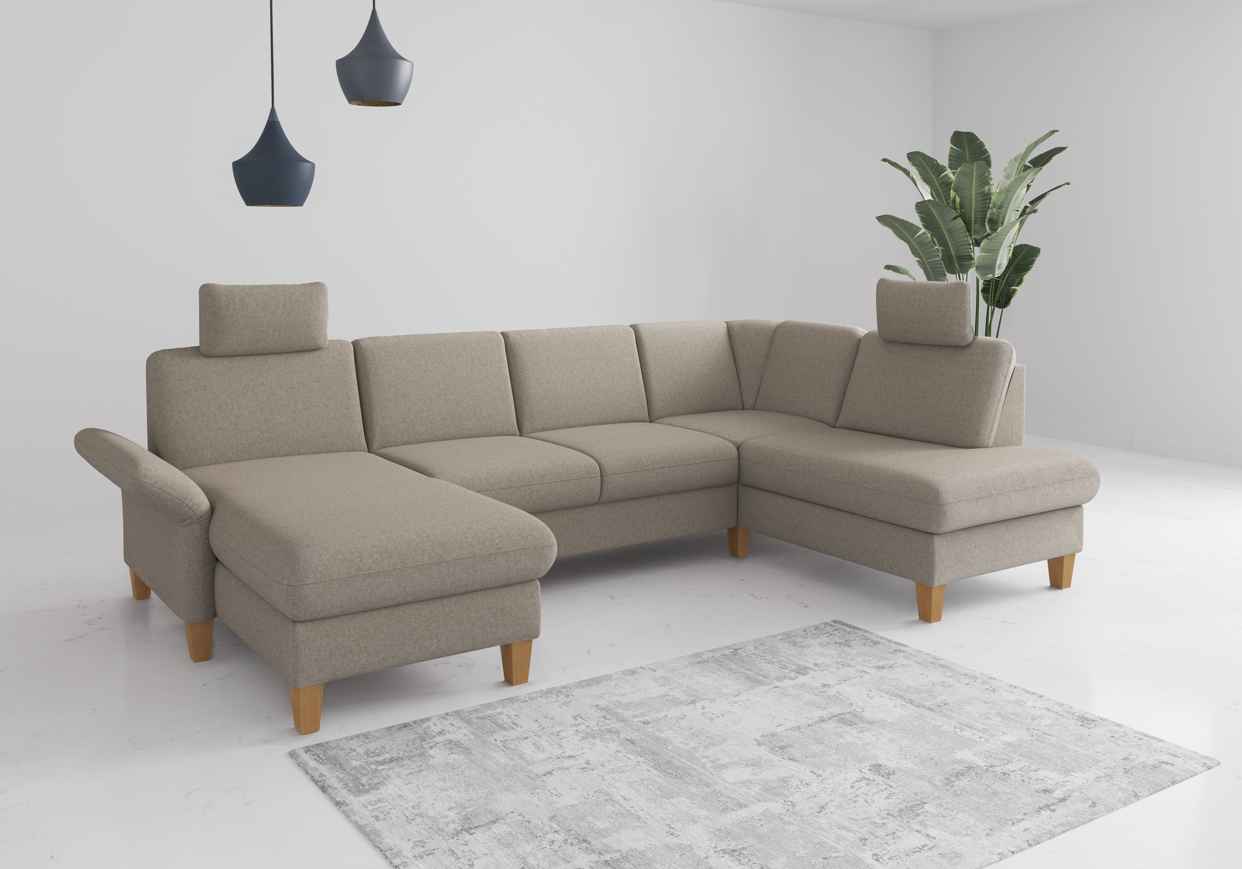 OTTO home Wohnlandschaft "Rochelle, U-Form" optional mit Armteilverstellung, mit Schlaffunktion & Bettkasten