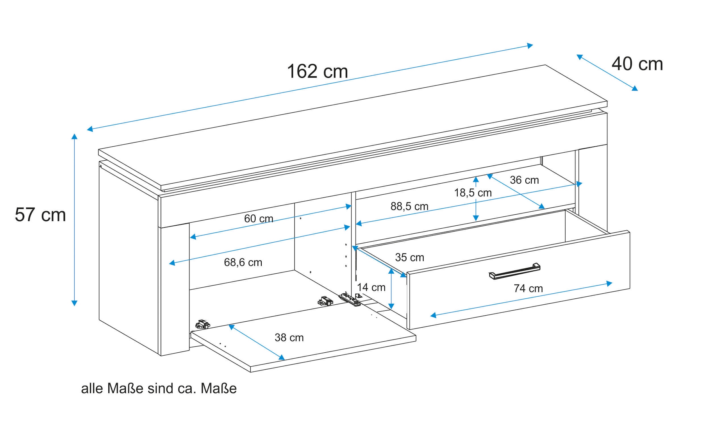 VOGL Möbelfabrik Lowboard, Breite 162 cm