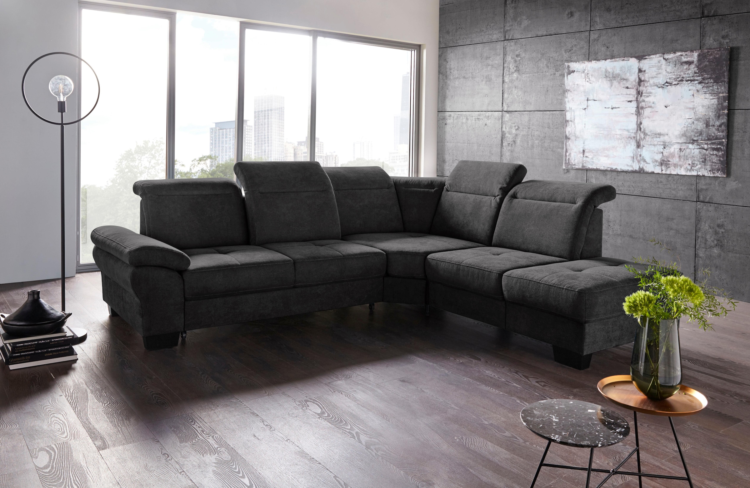 Places of Style Ecksofa »Cornwall L-Form«, incl. Sitztiefenverstellung, mit Bettfunktion und Kopfteilverstellung