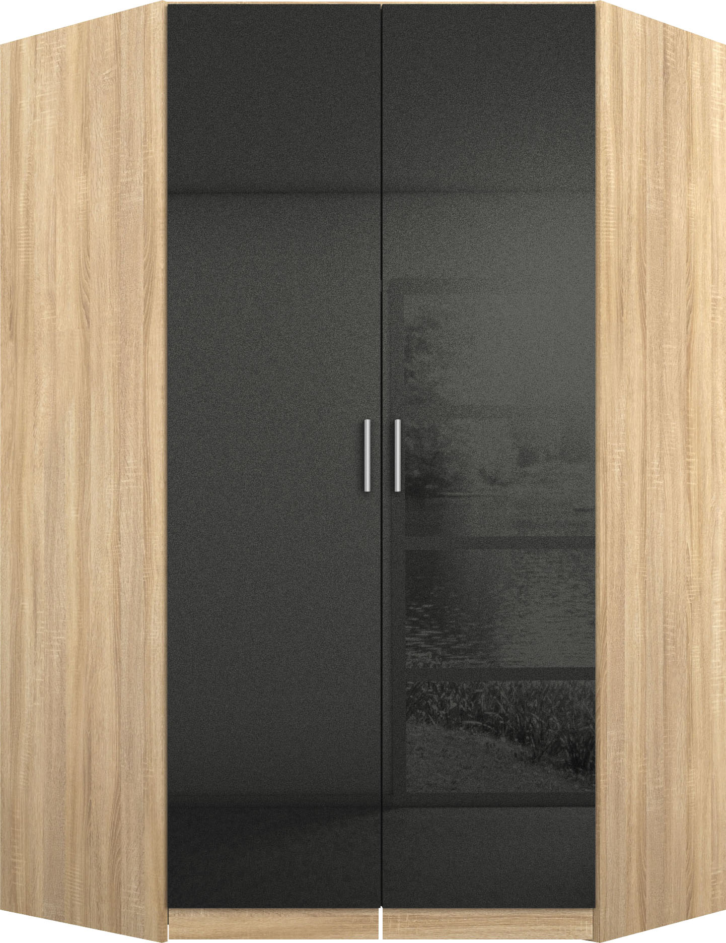 rauch "Kleiderschrank Schrank Eckschrank Ankleide Garderobe CELLE" Schenkelmaß: 117x117 cm, Höhe 197/210 cm, optional mit Spiegel oder Hochglanzfront MADE IN GERMANY