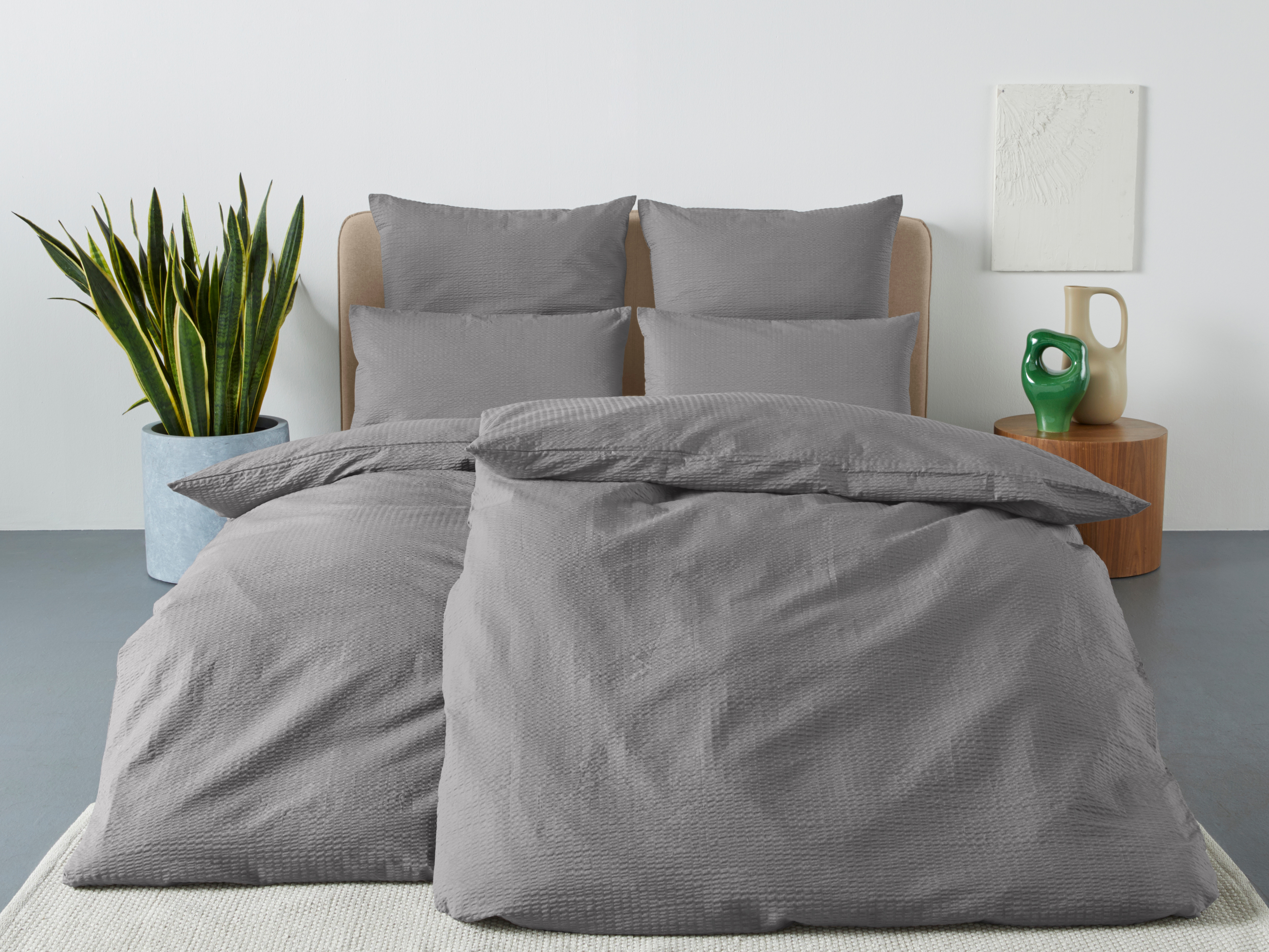 OTTO home Bettwäsche "Sari2 in Seersucker Qualität ideal für Sommer, Baumwolle" 2 uni Bettwäsche mit Reißverschluss in Gr. 135x200 oder 155x220 cm