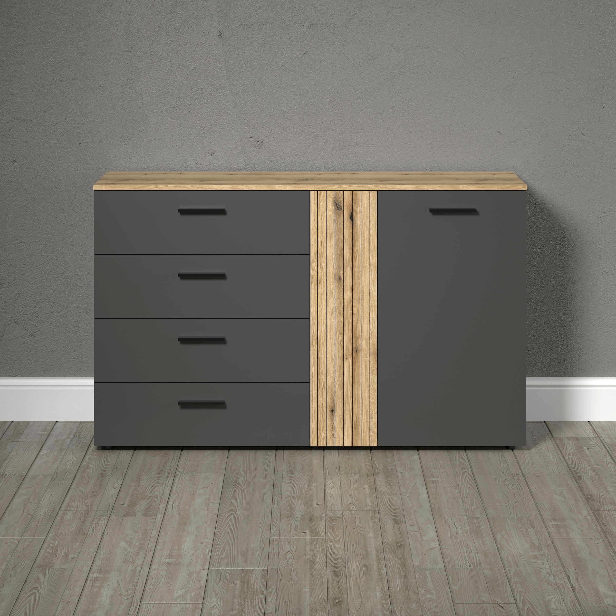 Home affaire Kommode "Estepona" 1 Stk. tlg. Sideboard mit voll ausziehbaren Schubladen - (B/T/H) 139/38/86 cm