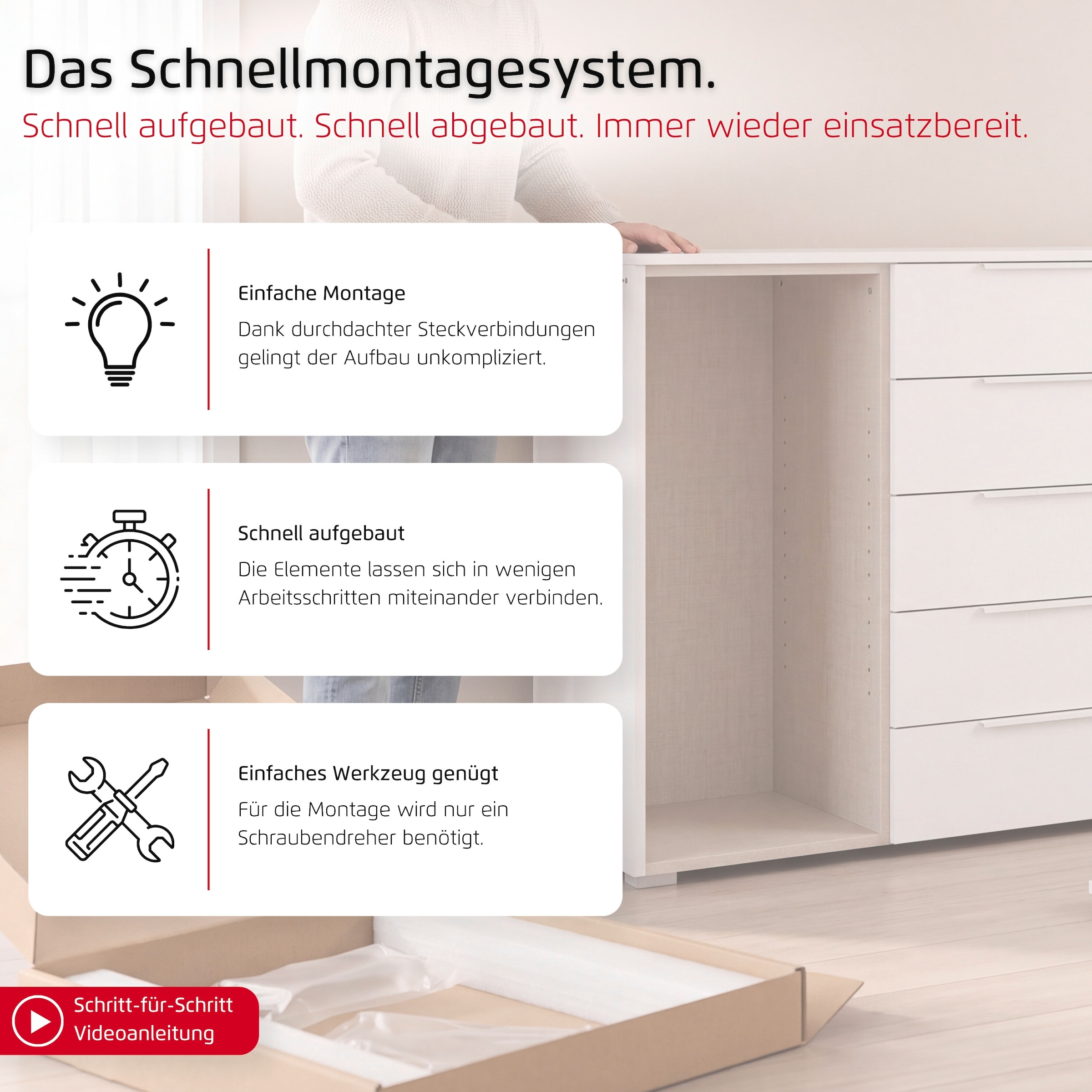 OTTO home Kombikommode »Sideboard Schubkommode Kommode SCHNELLMONTAGESYSTEM ZELLARA« 2-türig 4 geräumige Schubladen, Griffe Gold aus Metall MADE IN GERMANY