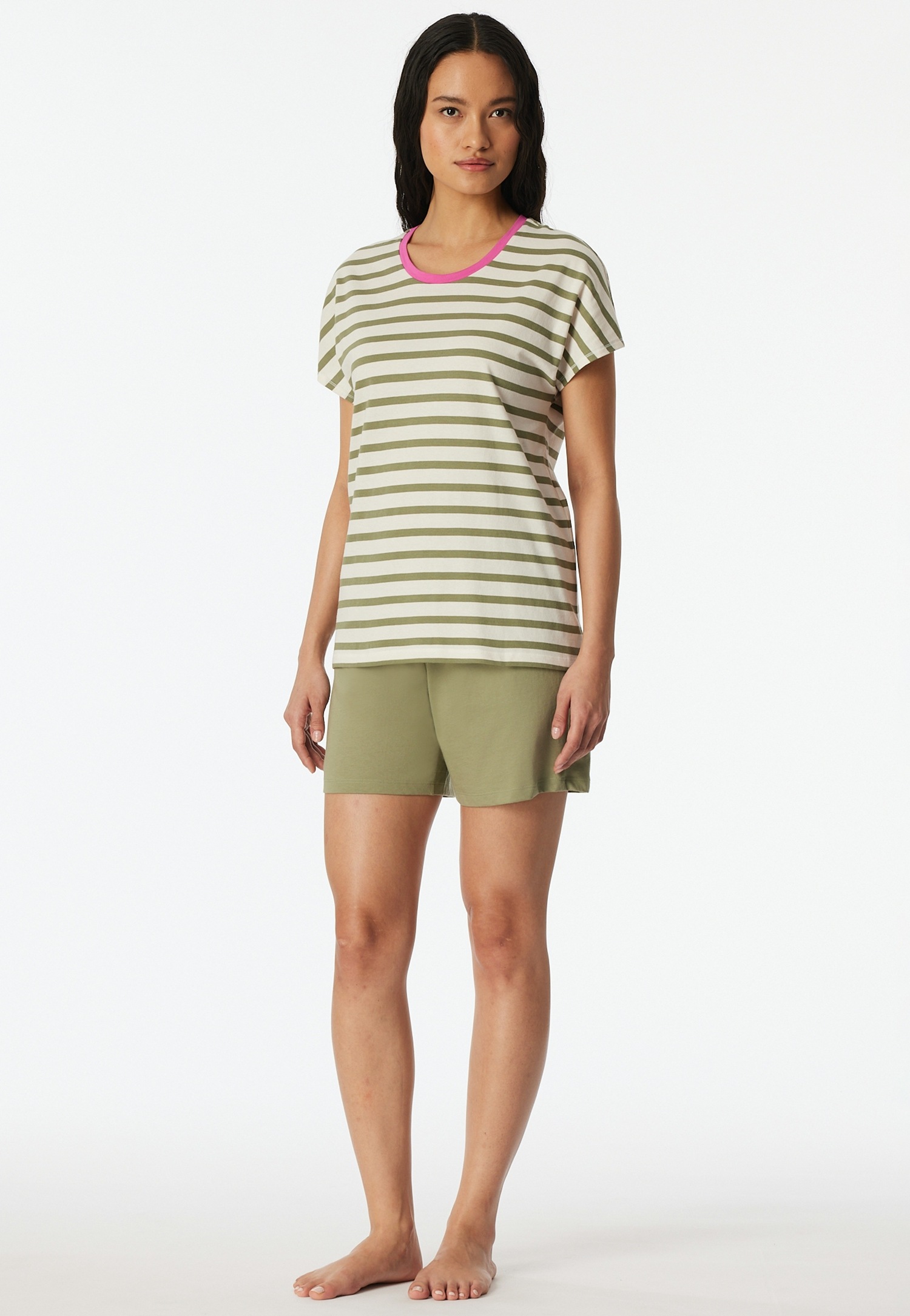 Schiesser Shorty "Casual Essentials" 2tlg., 2 mit unifarbenem Shirt und gestreifter Hose