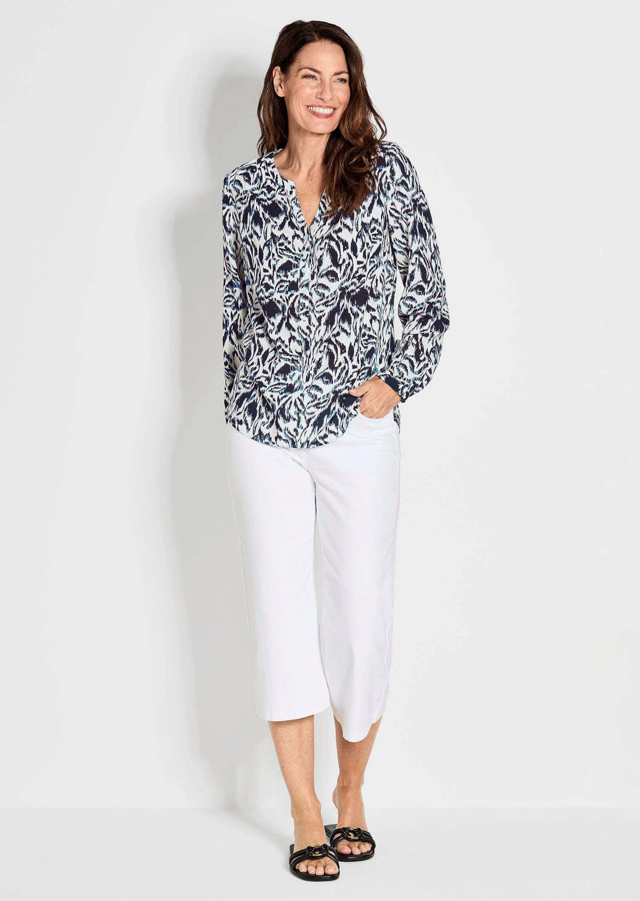 GOLDNER Schlupfbluse »Florale Druckbluse mit V-Ausschnitt« Unikat-Print