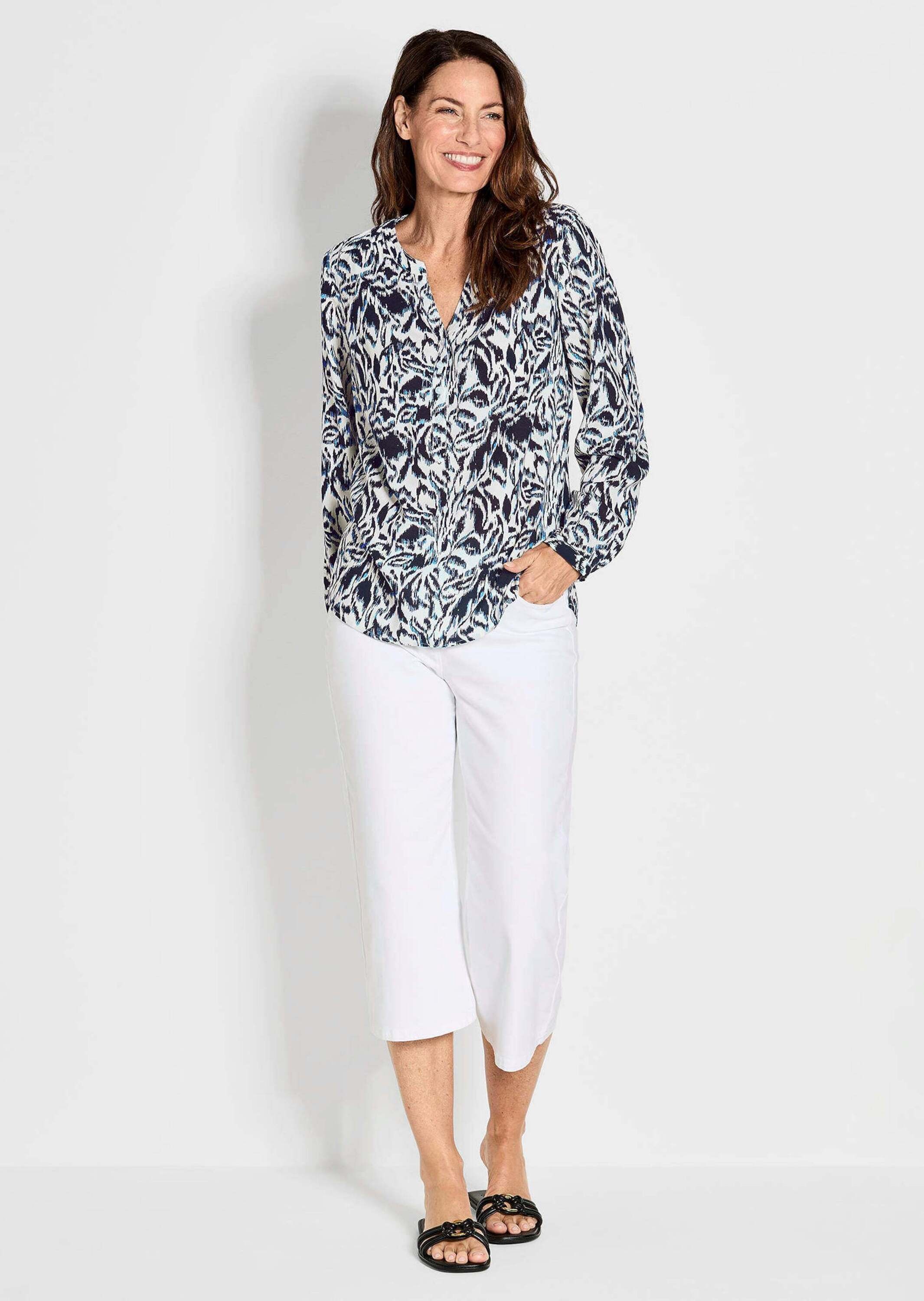 GOLDNER Schlupfbluse "Kurzgröße Langarmbluse mit V-Ausschnitt, Print" günstig online kaufen