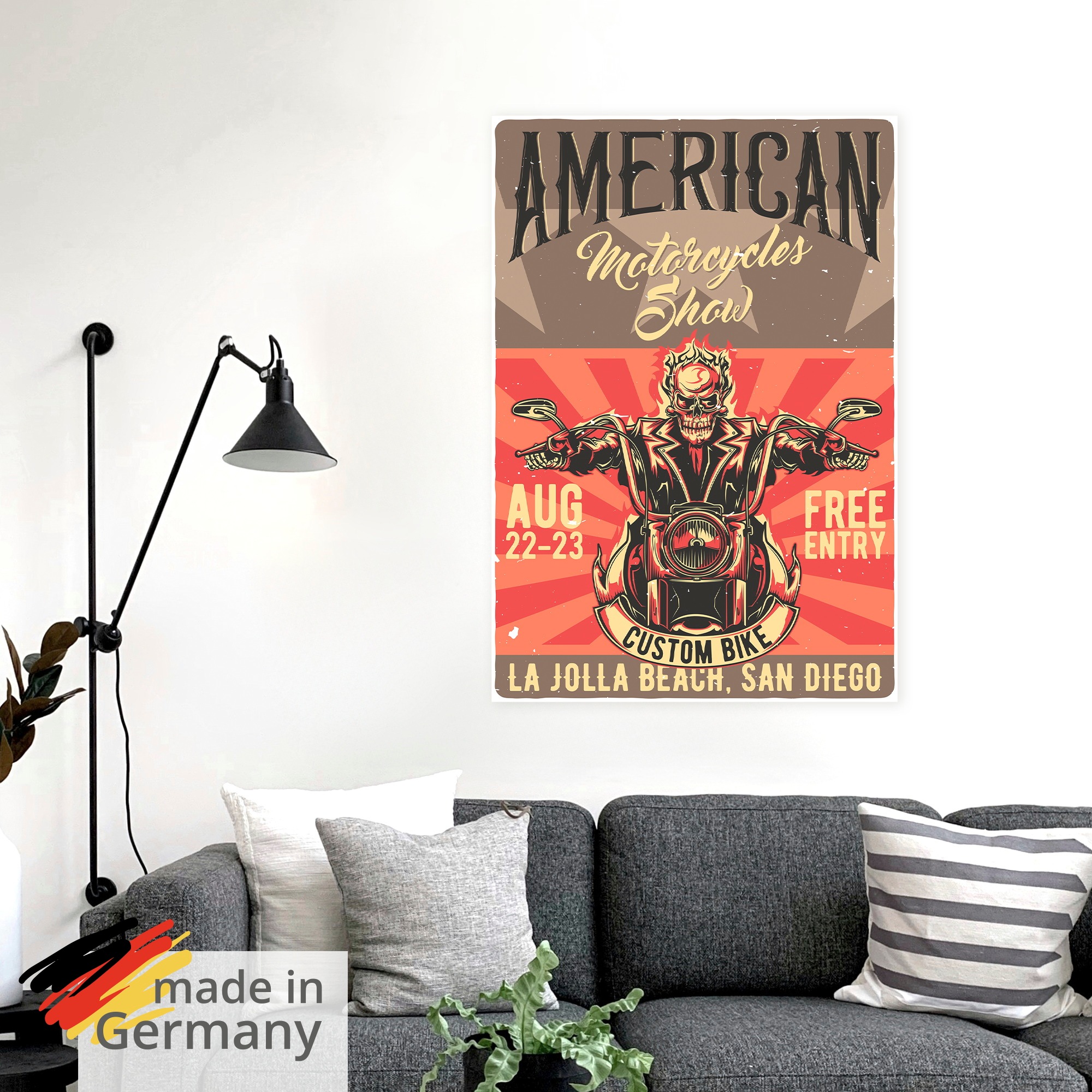 Artland Wandbild »Totenkopf Motorradfahrer San Diego« 1 Stk. tlg. als Alubild, Leinwandbild, Poster, Wandaufkleber in verschied. Größen