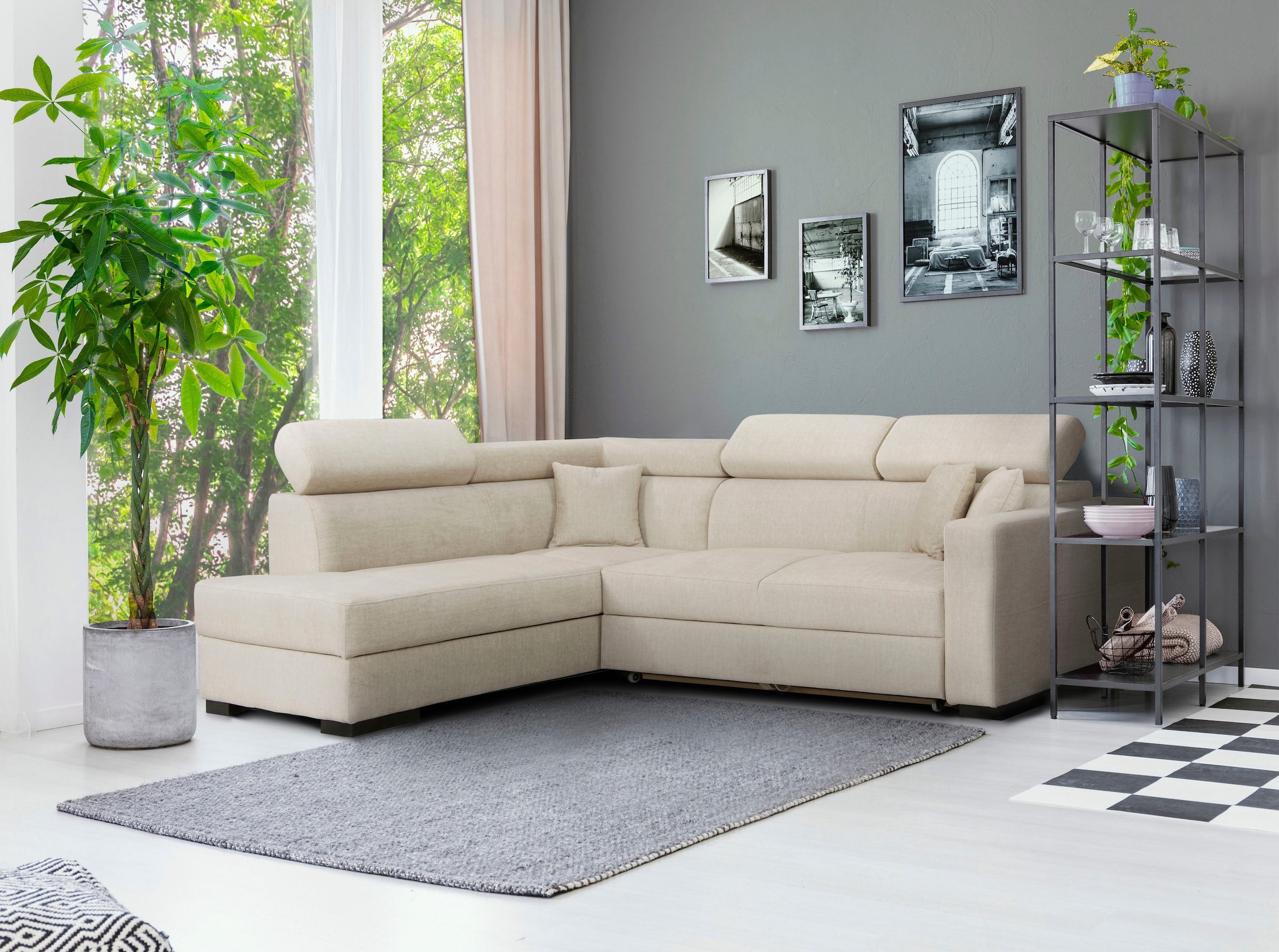 Home affaire Ecksofa »Tulio L-Form«, wahlweise mit Bettfunktion und Bettkasten, incl. 3 Zierkissen